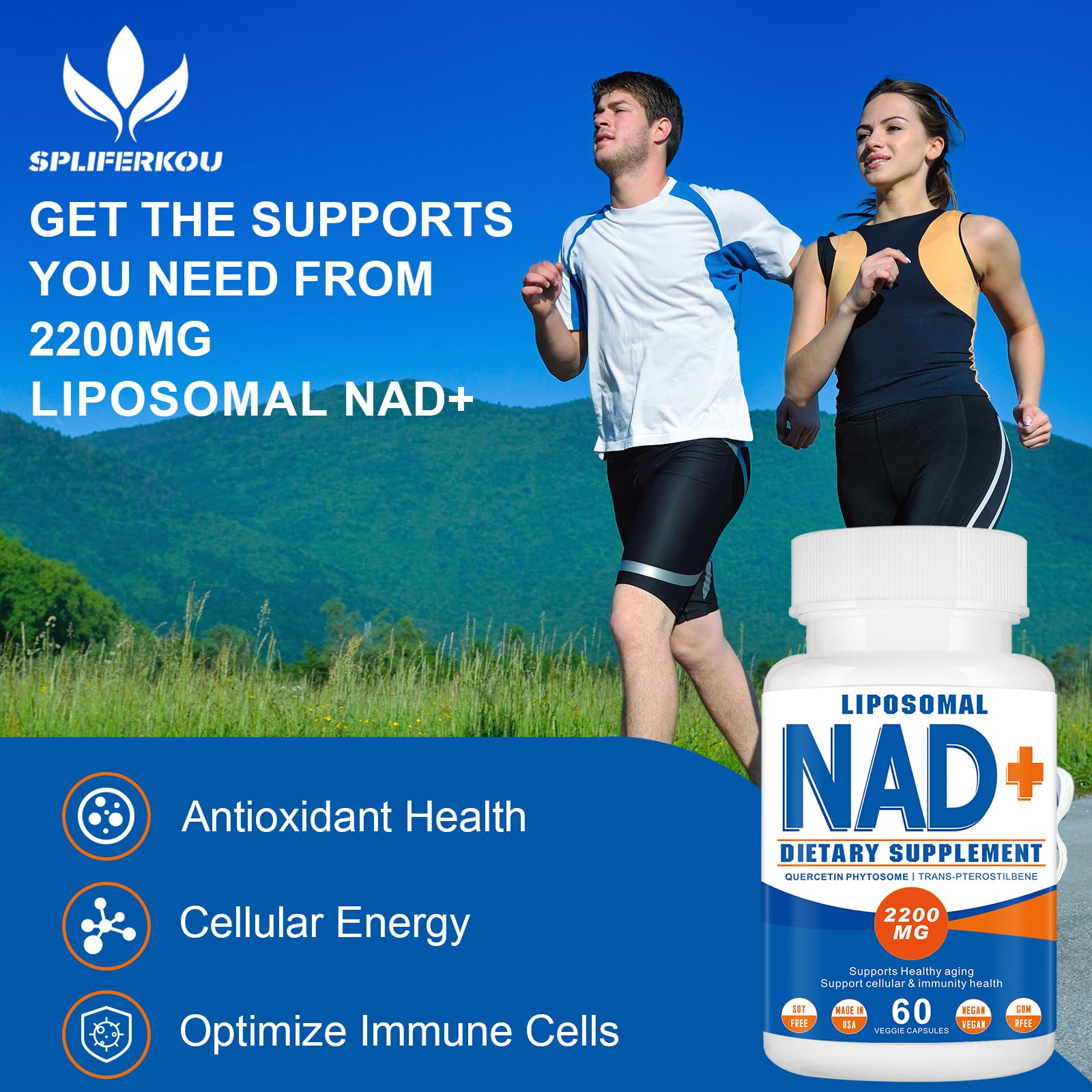 Spliferkou 2200mg Liposomal NAD+ Supplement - Enhances Cell Energy & Aging Defese, 60 Capsules Spliferkou buy supplements canada