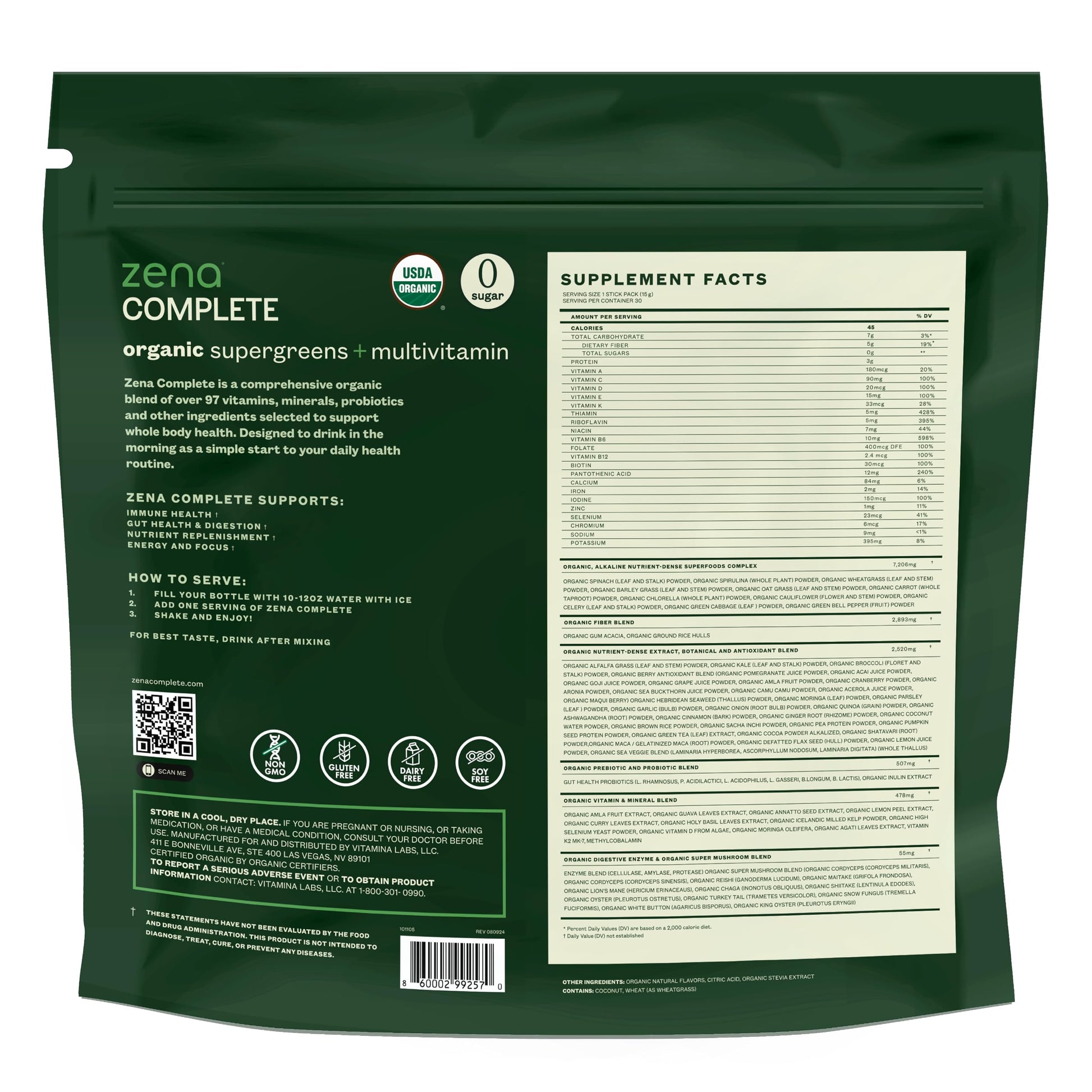 Zena Complete Organic Super Greens Powder & Multivitamin, 90+ Supergreens, Fruits, Veggies, Pre & Probiotics, Watermelon Citrus Flavor Zena Nutrition buy supplements canada