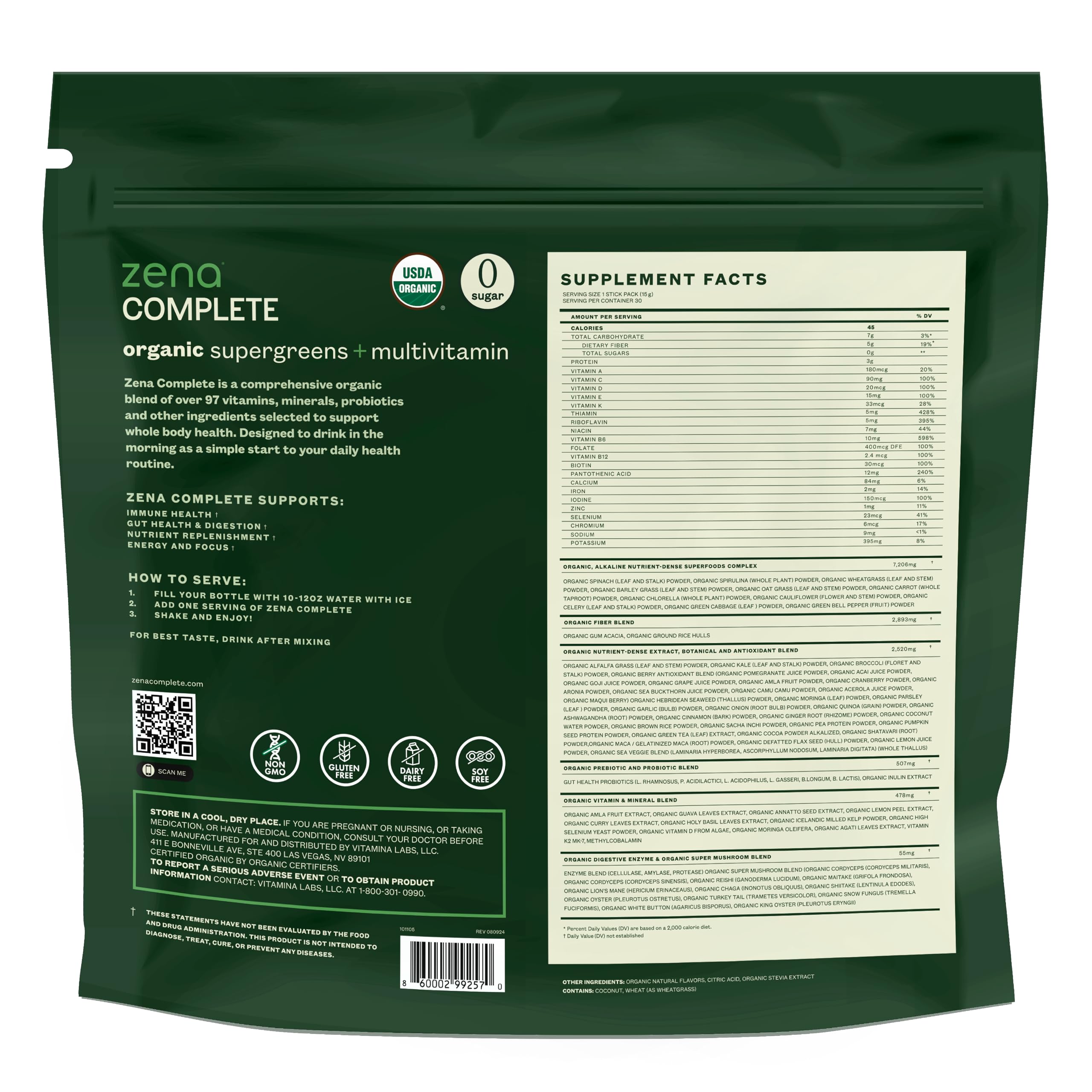 Zena Complete Organic Super Greens Powder & Multivitamin, 90+ Supergreens, Fruits, Veggies, Pre & Probiotics, Watermelon Citrus Flavor Zena Nutrition buy supplements canada