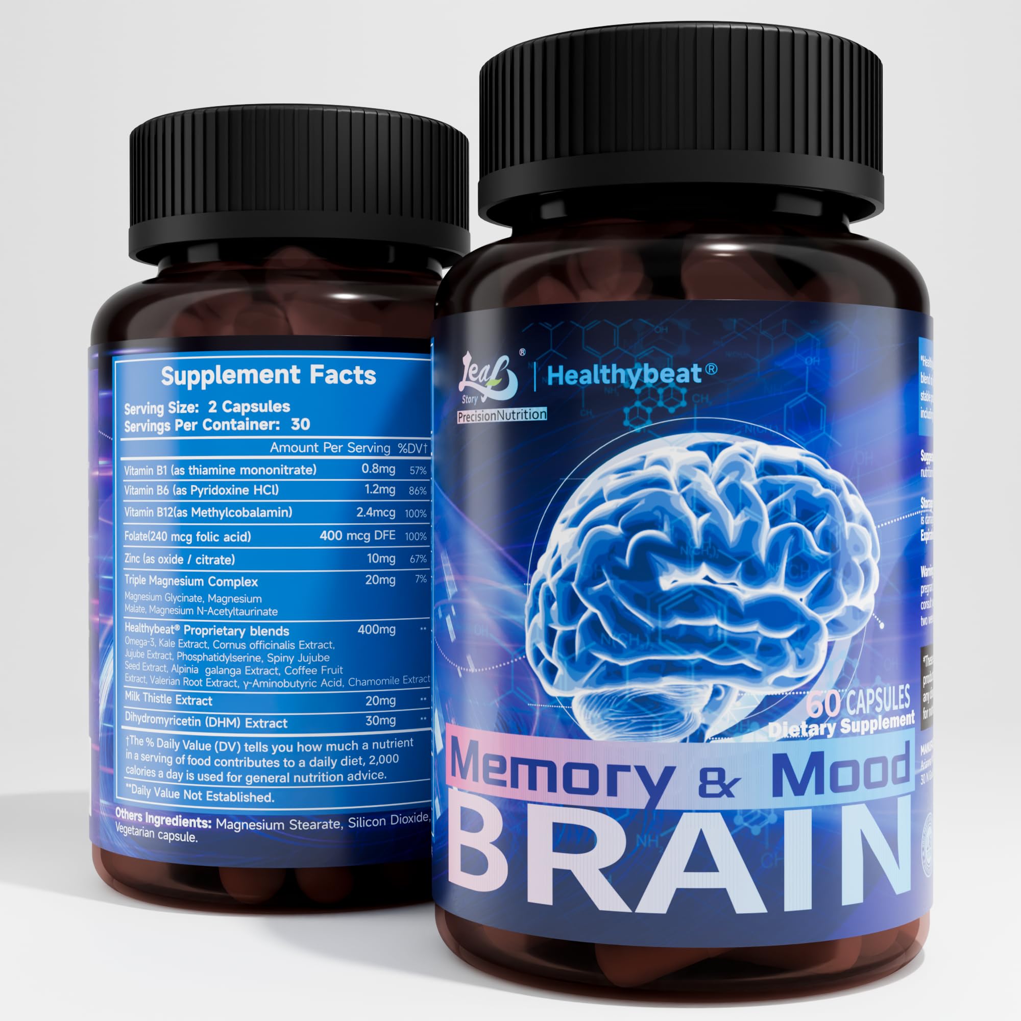 LeafStory Nootropic Brain Supplements for Memory and Focus, Cognitive Function for Mental Health & Clarity, Vitamin B6 B12, Folate & Dihydromyricetin, 60 Capsules LeafStory buy supplements canada