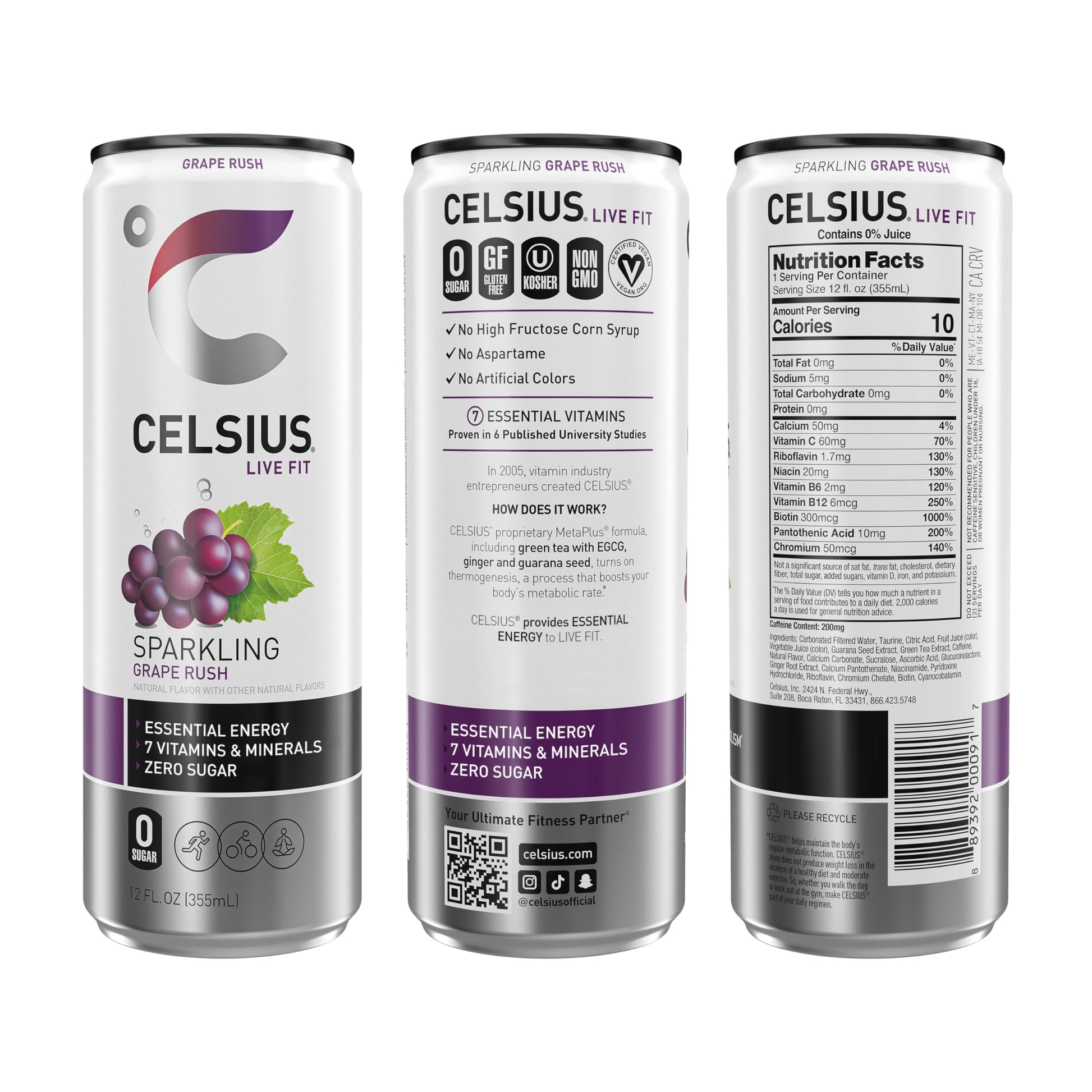 CELSIUS Sparkling Grape Rush, Functional Essential Energy Drink 12 Fl Oz (Pack of 12) CELSIUS buy supplements canada