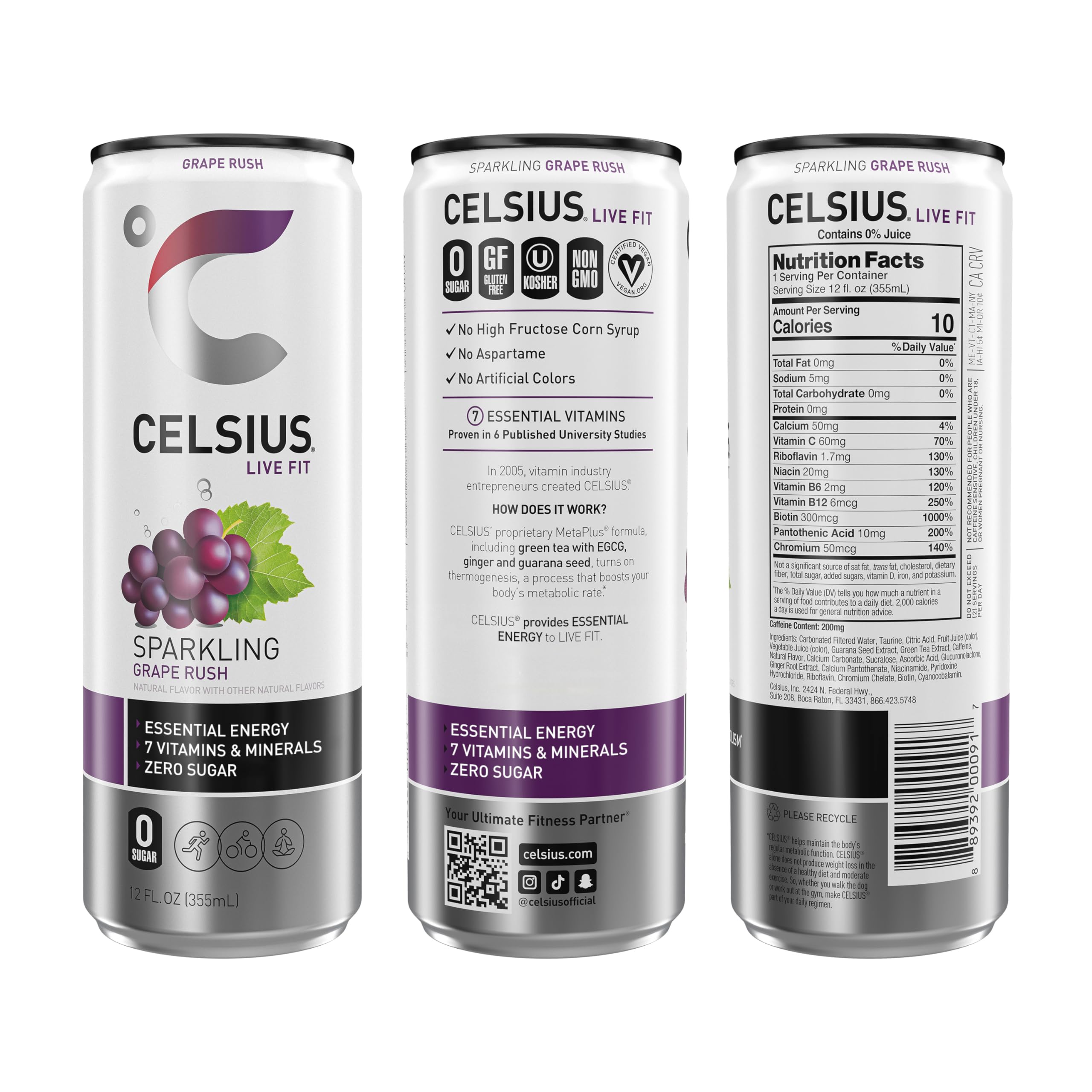 CELSIUS Sparkling Grape Rush, Functional Essential Energy Drink 12 Fl Oz (Pack of 12) CELSIUS buy supplements canada