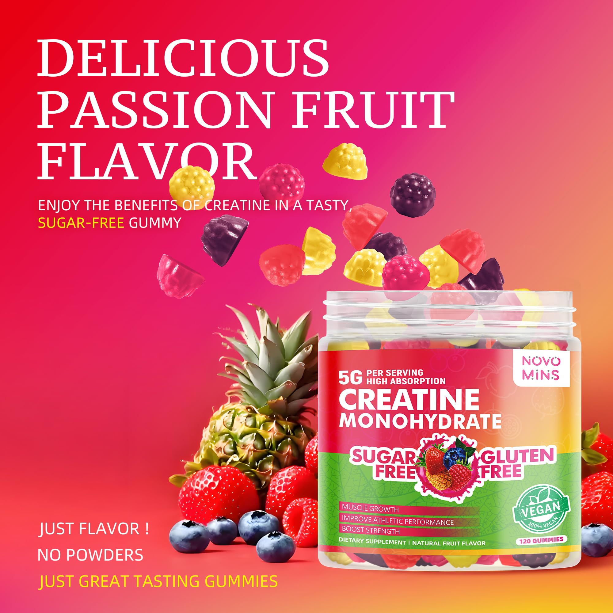NSF Certified Creatine Gummy - Creatine Monohydrate Gummies 5000mg for Men & Women, Chewables Creatine Monohydrate for Muscle Strength, Muscle Builder, Energy Boost, Pre-Workout Supplement(120 Count) novomins buy supplements canada