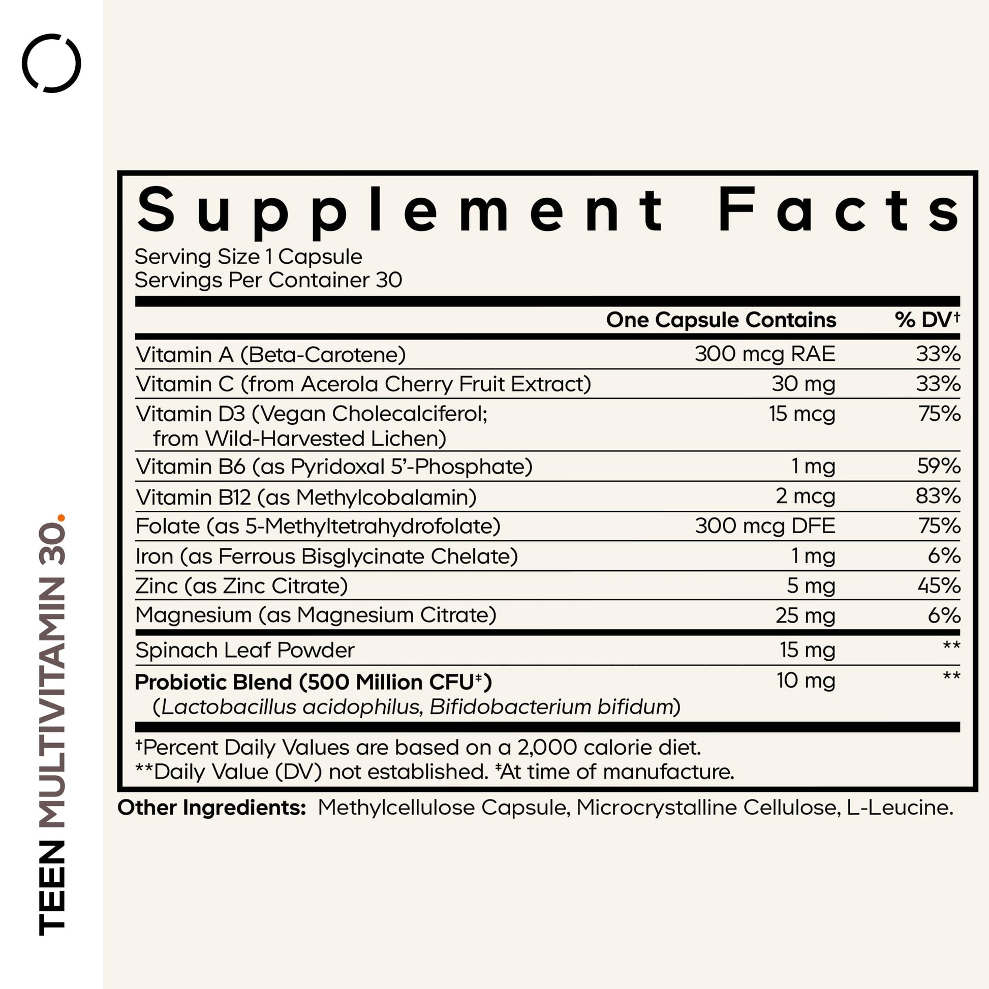 Codeage Teen Multivitamin - Vitamins A, C, D3, B6, B12, Folate, Zinc, Magnesium, Iron, Probiotics, Fermented Spinach - Multivitamins for Teenage Boys and Girls - Non-GMO, Gluten-Free - 30 Capsules Codeage buy supplements canada