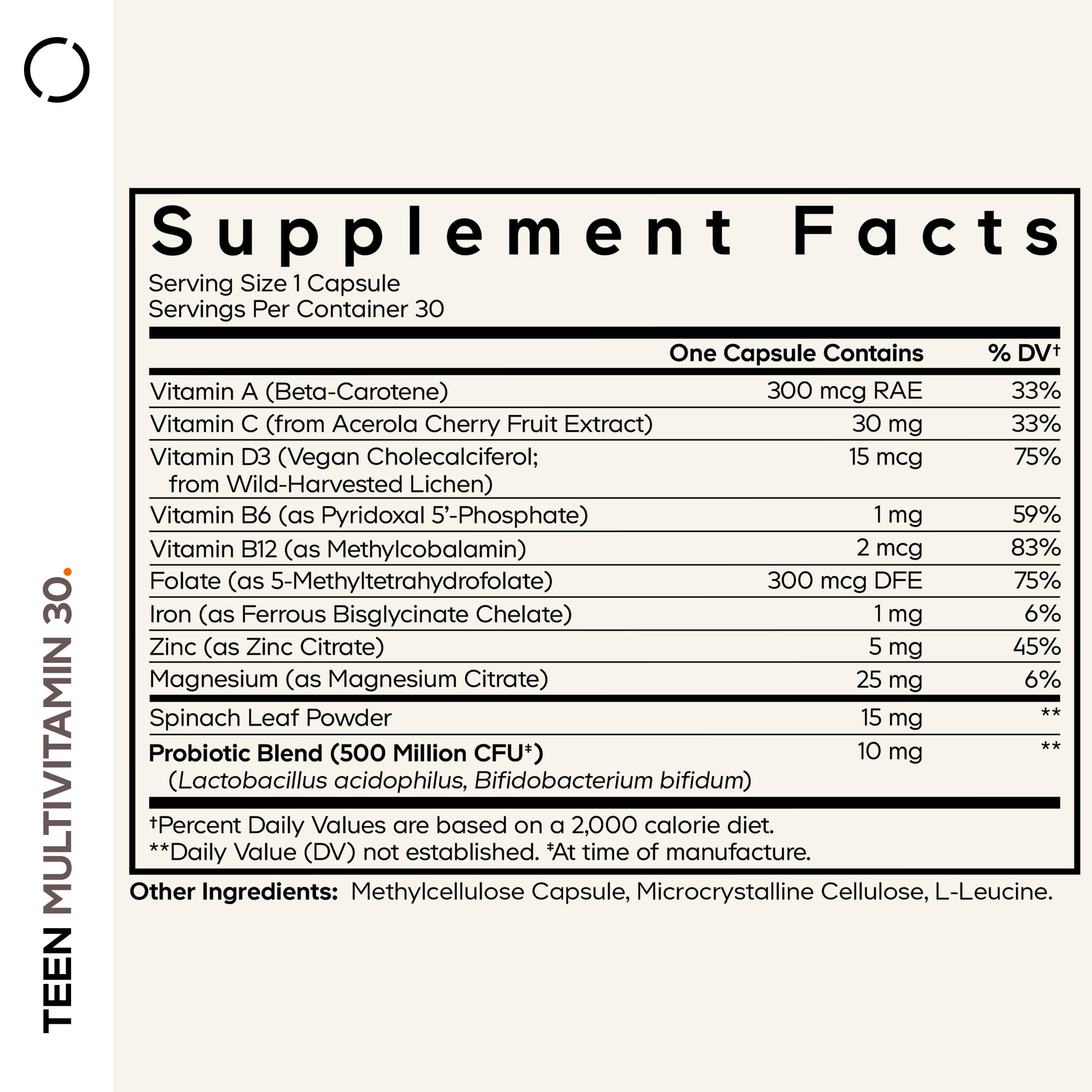 Codeage Teen Multivitamin - Vitamins A, C, D3, B6, B12, Folate, Zinc, Magnesium, Iron, Probiotics, Fermented Spinach - Multivitamins for Teenage Boys and Girls - Non-GMO, Gluten-Free - 30 Capsules Codeage buy supplements canada