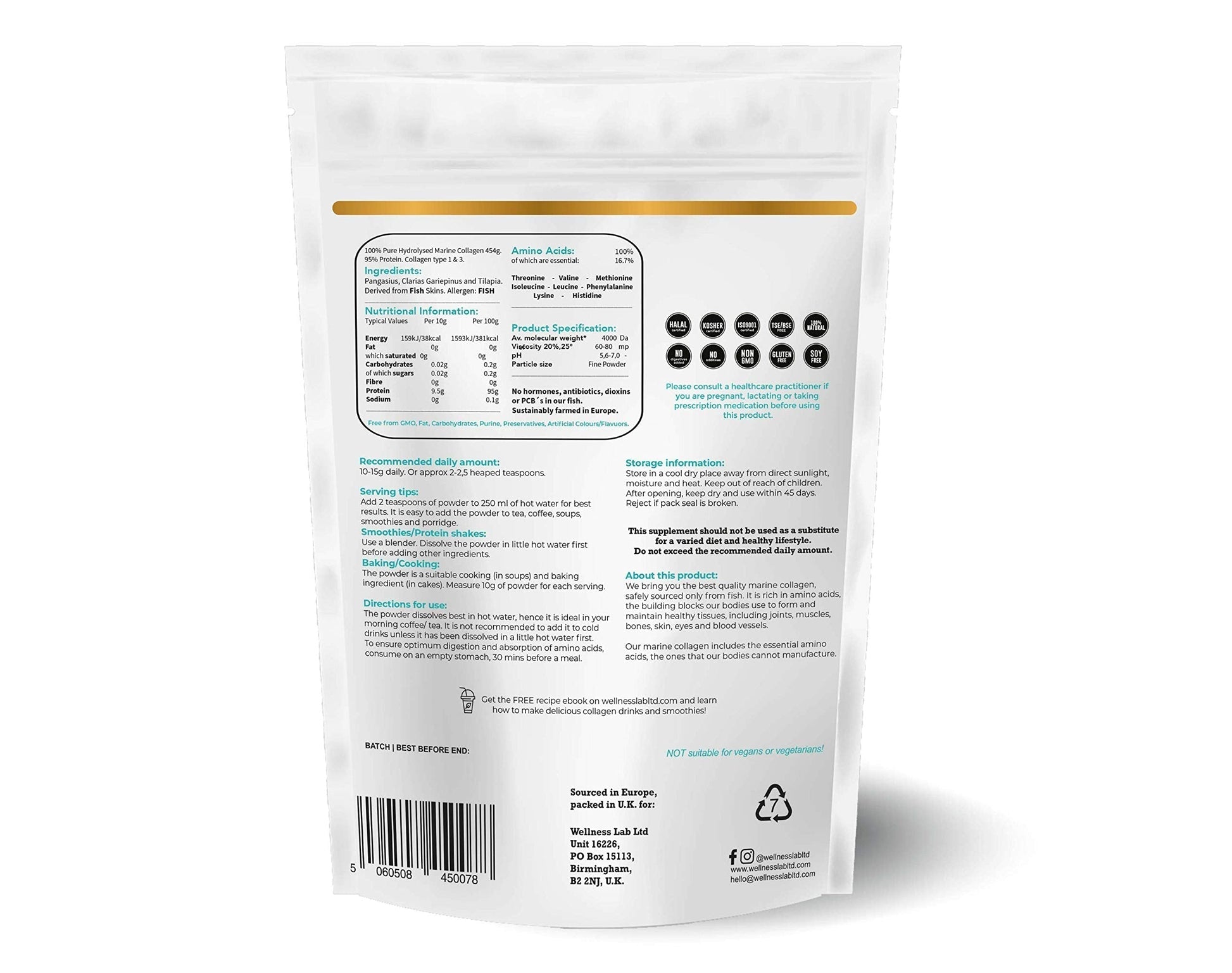 Cleanest Marine Collagen Peptides | Wellness Lab 454g | Type I,III | Highest Bioavailability Hydrolysed Protein Wellness Lab buy supplements canada