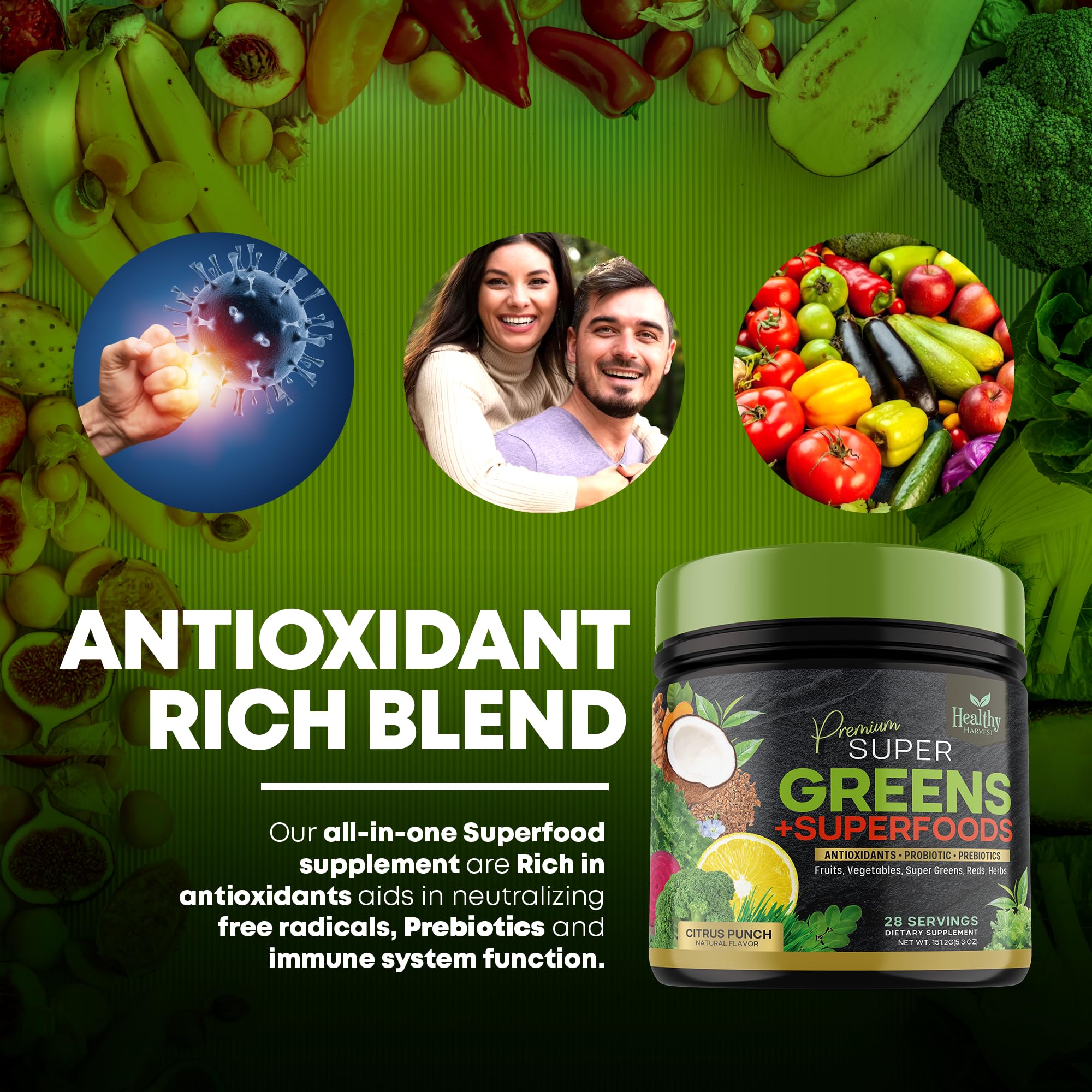 Greens Powder Superfood Supplement - Super Green Reds Smoothie Mix Blend with Spirulina Healthy Harvest Nutrition buy supplements canada