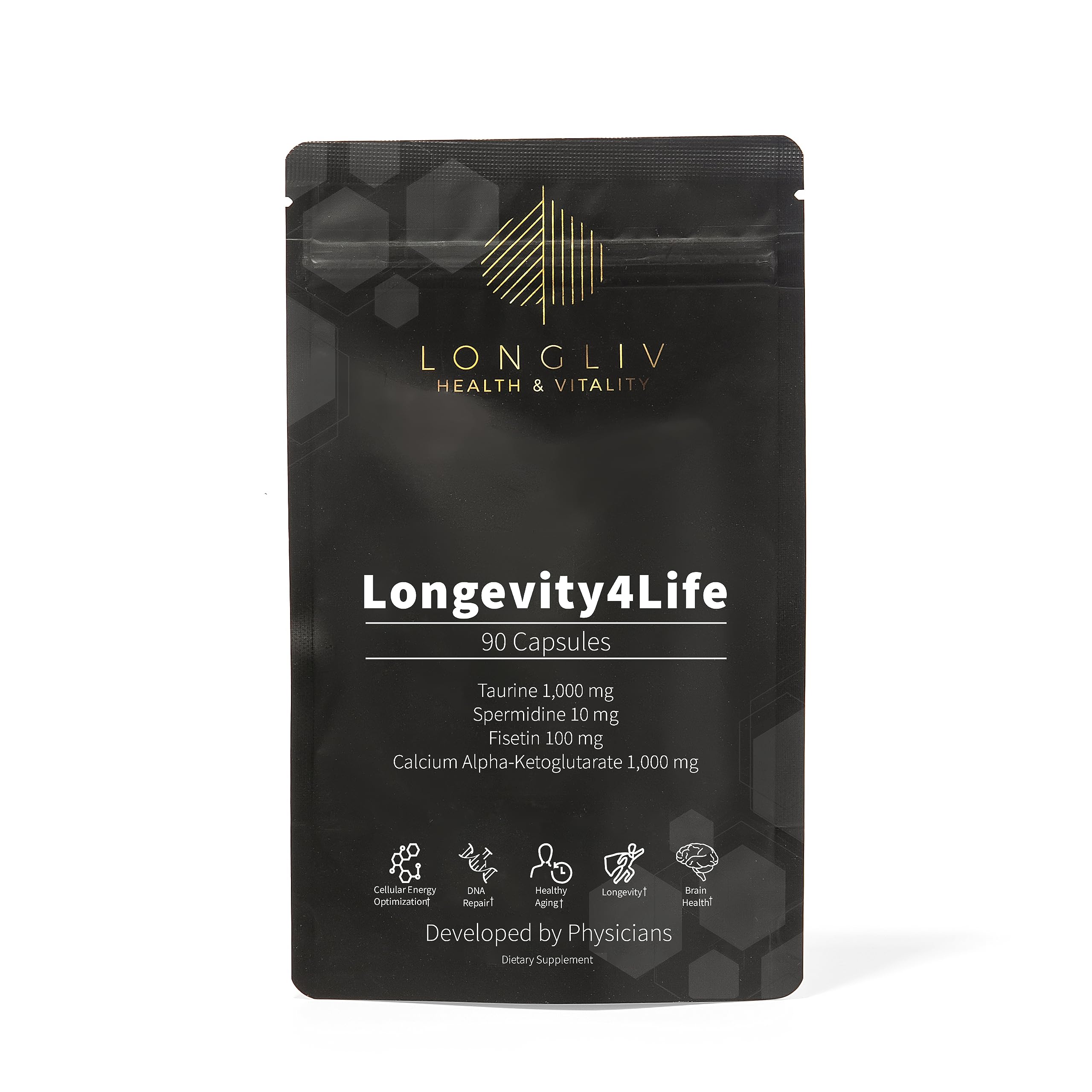 Longevity4Life - Ultimate Cellular Health Supplement - Fisetin, Taurine, Calcium Alpha-Ketoglutarate, and Spermidine Capsules for Longevity and Vitality - Made in USA - Physician Formulated LongLiv Health and Vitality buy supplements canada