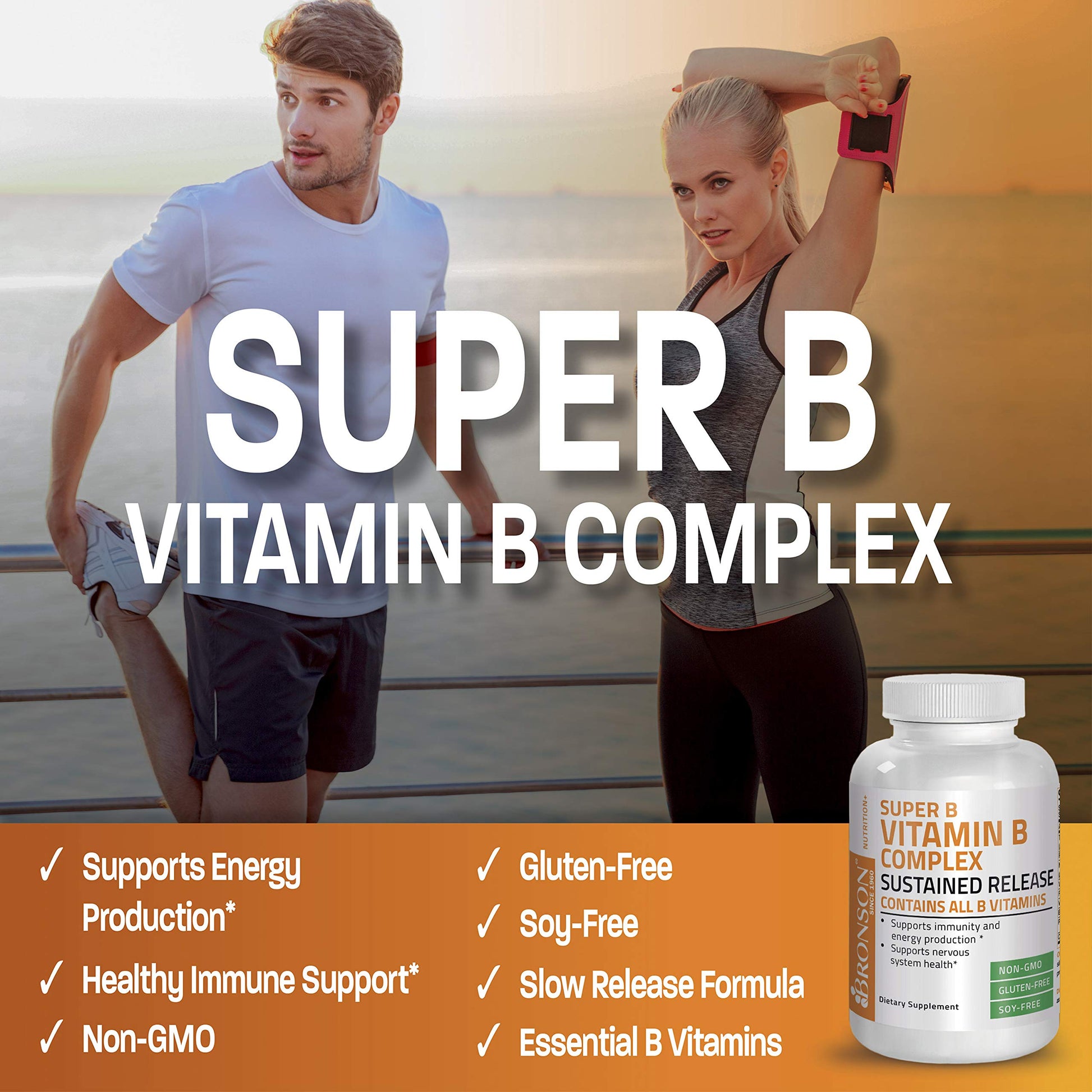 Bronson Super B Vitamin B Complex Sustained Slow Release Vitamin B1, B2, B3, B6, B9 Bronson buy supplements canada