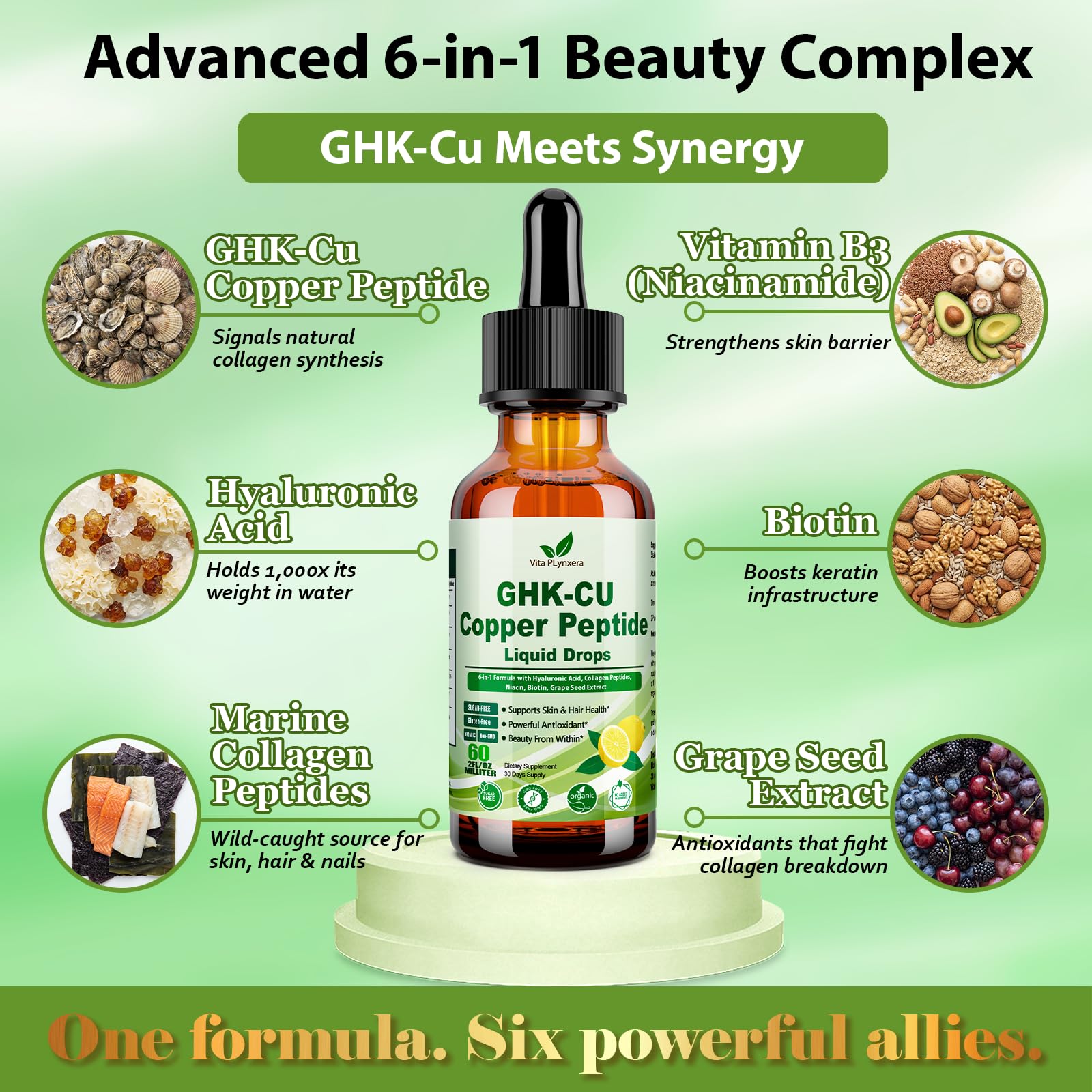 Vita PLynxera GHK-CU Peptide Supplement Liquid Drops, Premium 6-in-1 GHK CU Copper Peptides w. Marine Collagen Hyaluronic Acid Biotin for Anti-Aging, Skin Hair Growth Support, Oral Drops丨Women Men Vita PLynxera buy supplements canada