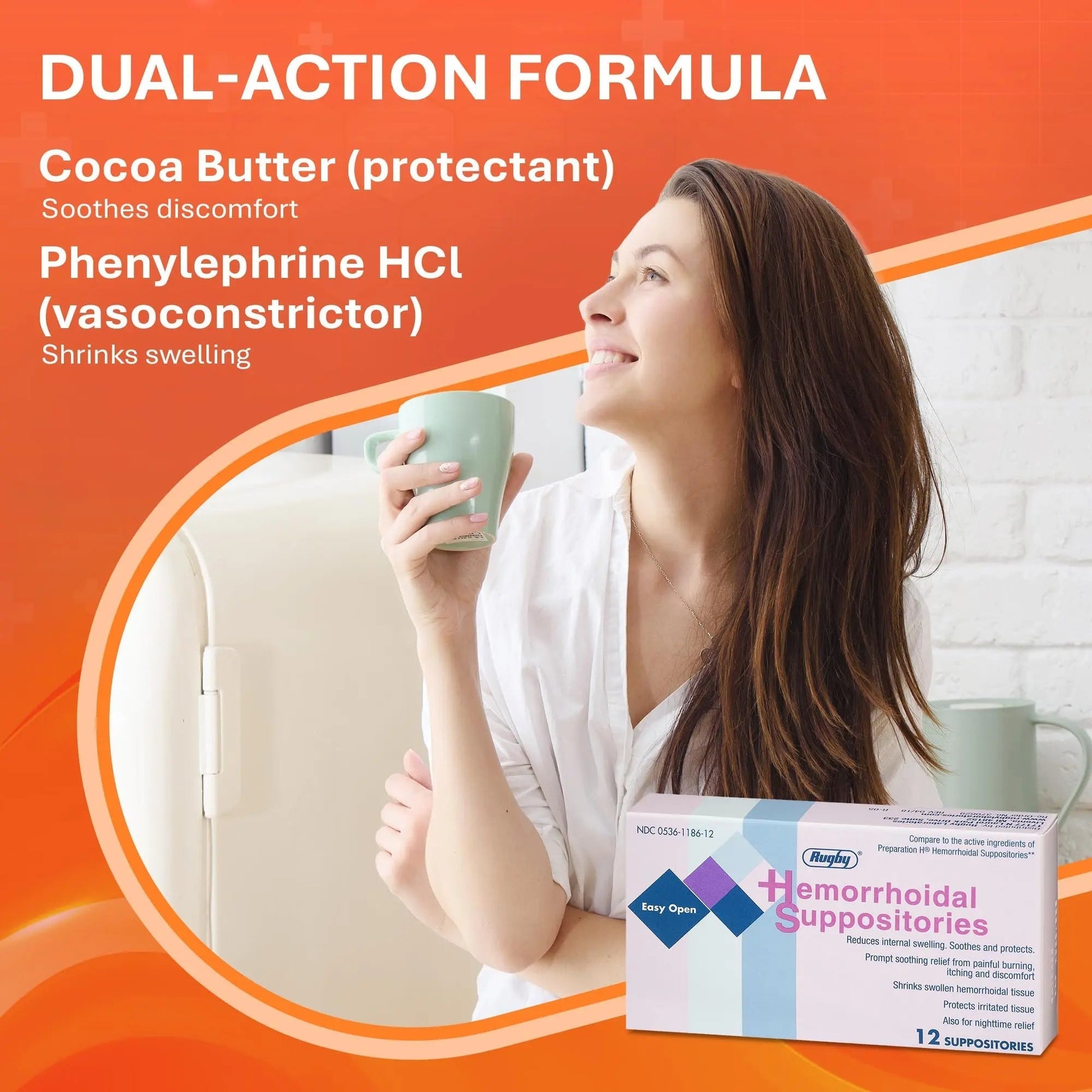 Rugby Hemorrhoidal Suppositories - Soothing and Shrinking Action for Internal Hemorrhoids with Cocoa Butter and Phenylephrine HCl, Easy Open Design - 12 Count RUGBY LABORATORIES buy supplements canada