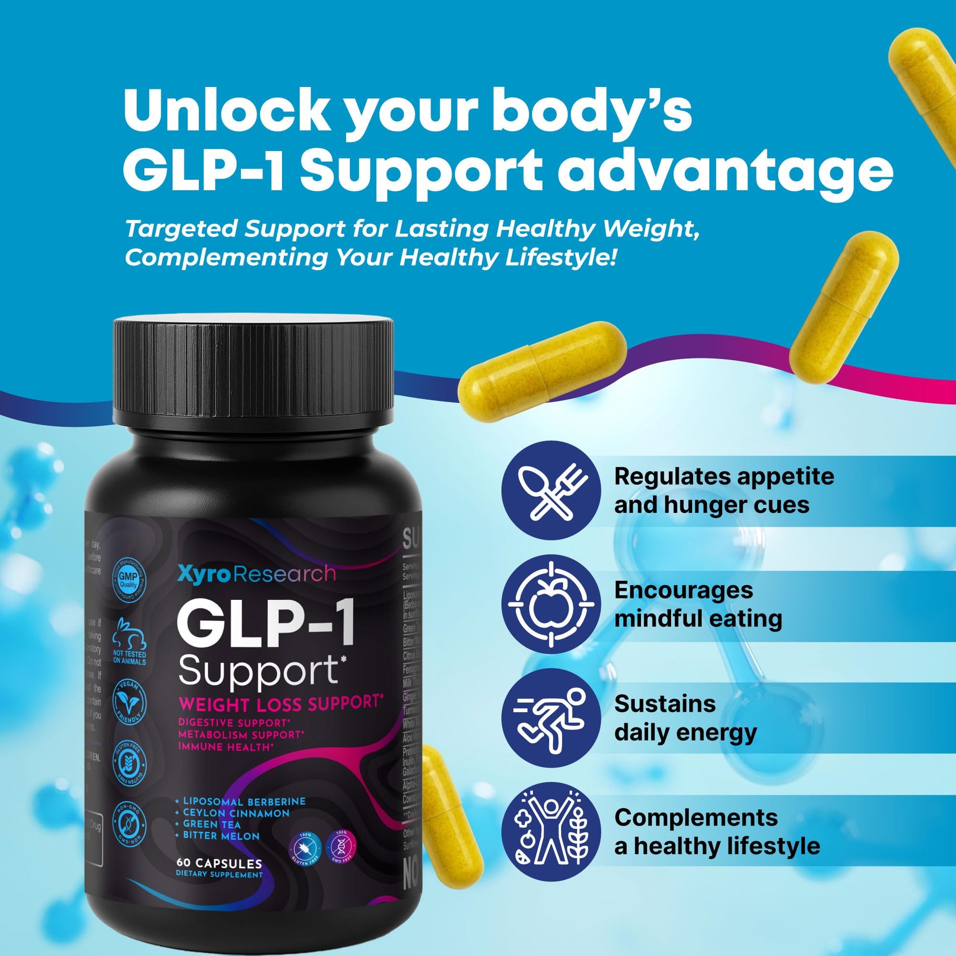 Xyro Research GLP-1 Support Weight Loss Supplement - Appetite Suppressant & Metabolism Booster to Support Natural Hunger Control Curb Cravings Burn Fat & Gut Wellness Xyro Research buy supplements canada