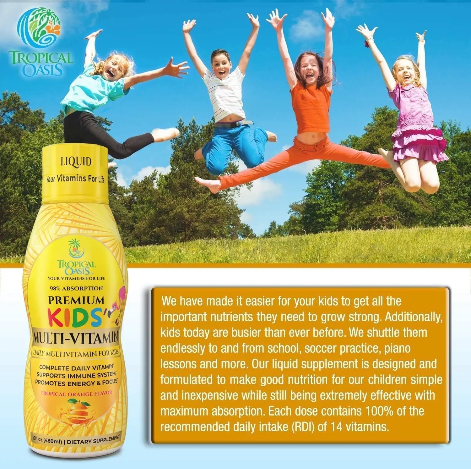Premium Liquid Multivitamin For Kids | Sugar Free Kids Vitamins | 100% DV of 14 Vitamins for Kids | Multivitamin for Children Ages 4+ | Tropical Oasis buy supplements canada