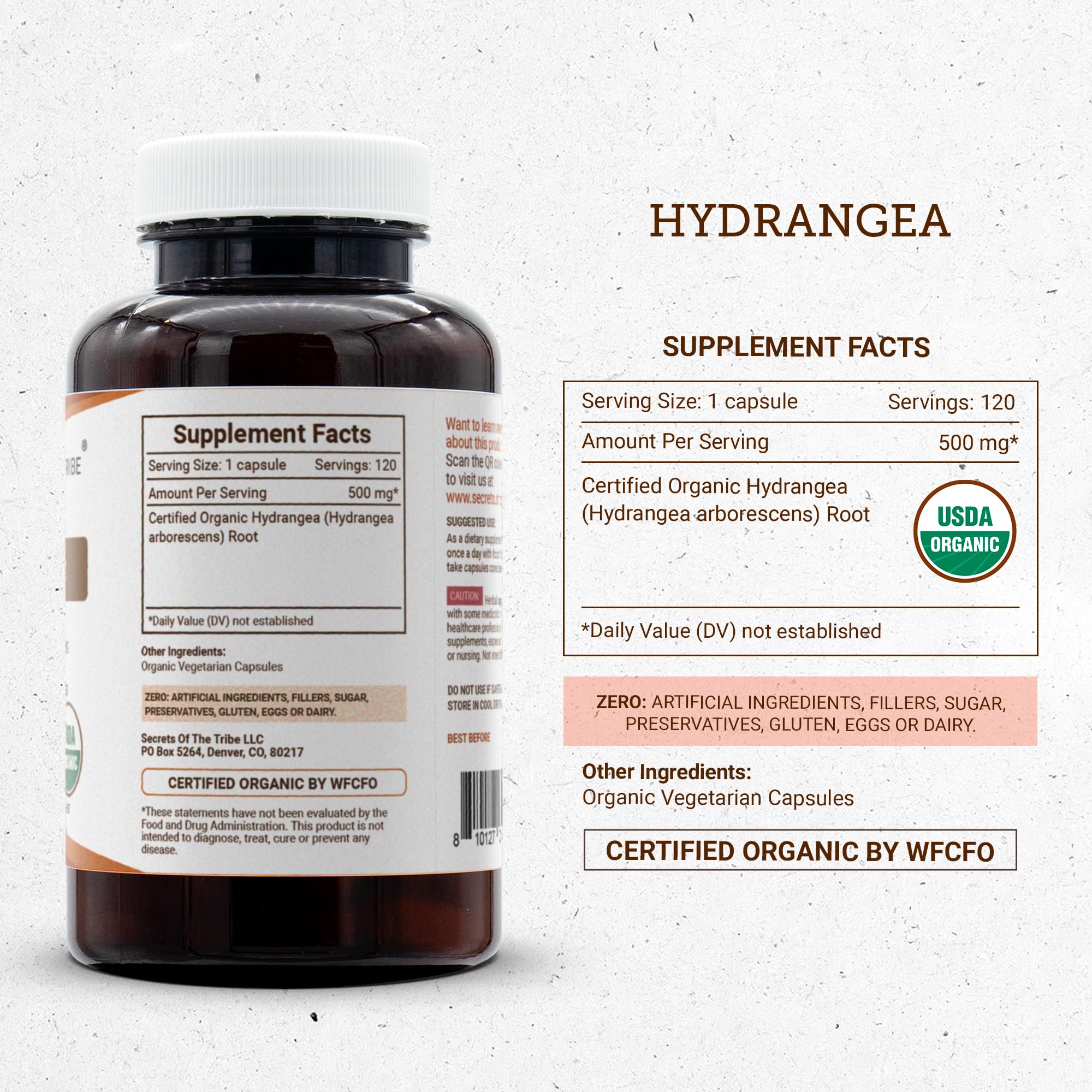 Secrets of the Tribe Hydrangea USDA Organic Capsules | Certified Organic Vegetarian Capsules, Herbal Dietary Supplement | Hydrangea arborescens Dried Root (120 Count) Secrets of the Tribe buy supplements canada