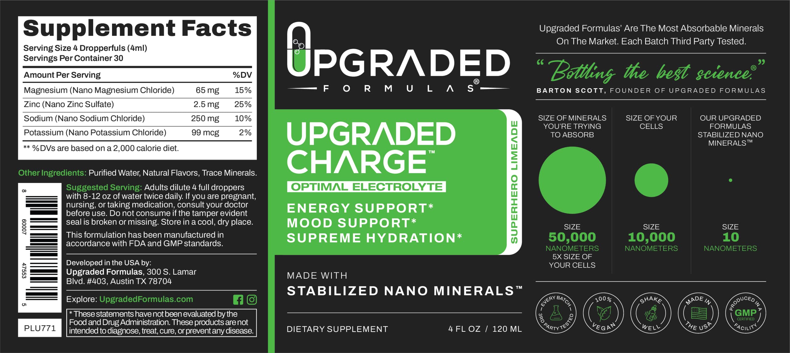 Upgraded Formulas Upgraded Charge Optimal Electrolyte Blend with Liquid Nano Minerals Dietary Supplement, 4 Fluid Ounces Upgraded Formulas buy supplements canada