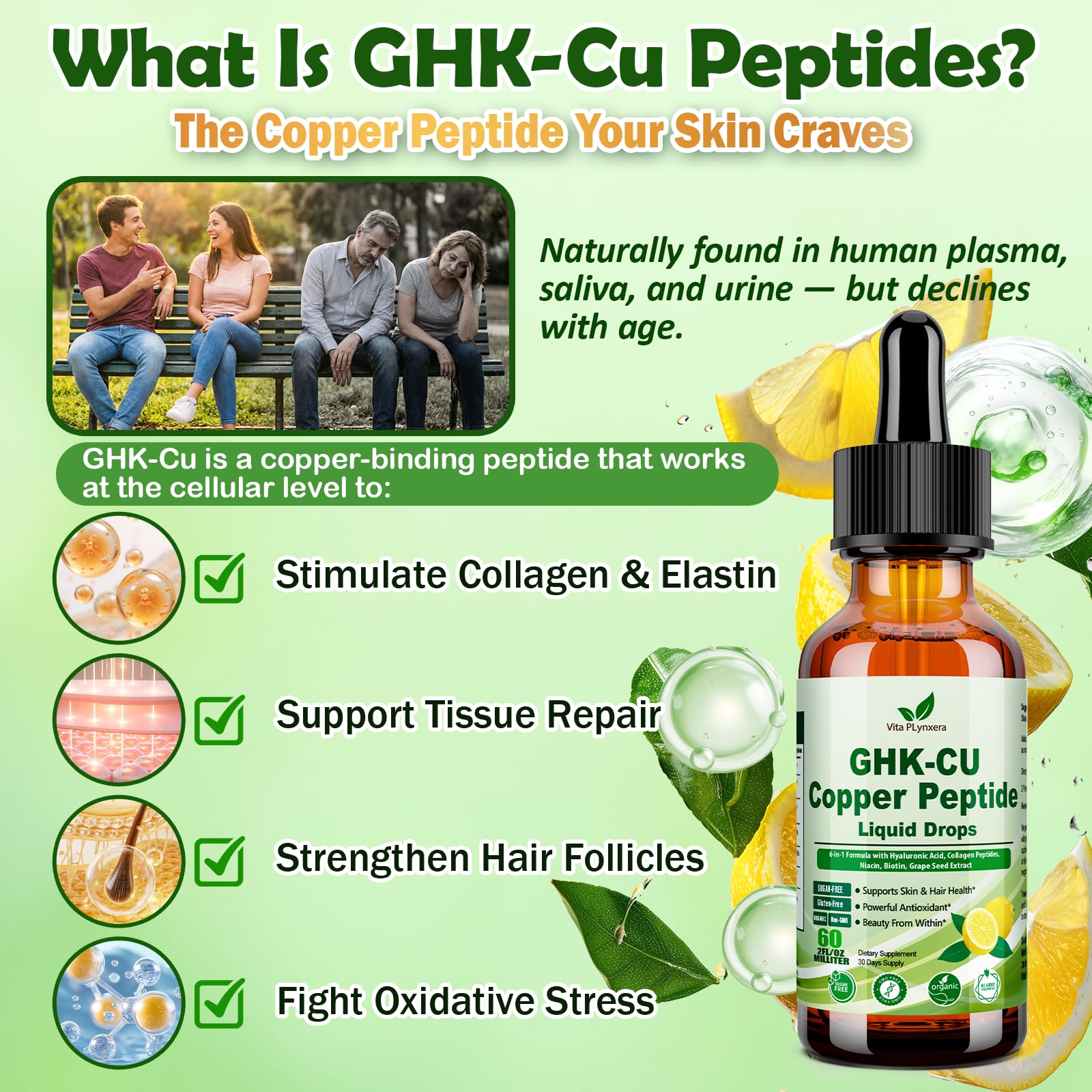 Vita PLynxera GHK-CU Peptide Supplement Liquid Drops, Premium 6-in-1 GHK CU Copper Peptides w. Marine Collagen Hyaluronic Acid Biotin for Anti-Aging, Skin Hair Growth Support, Oral Drops丨Women Men Vita PLynxera buy supplements canada