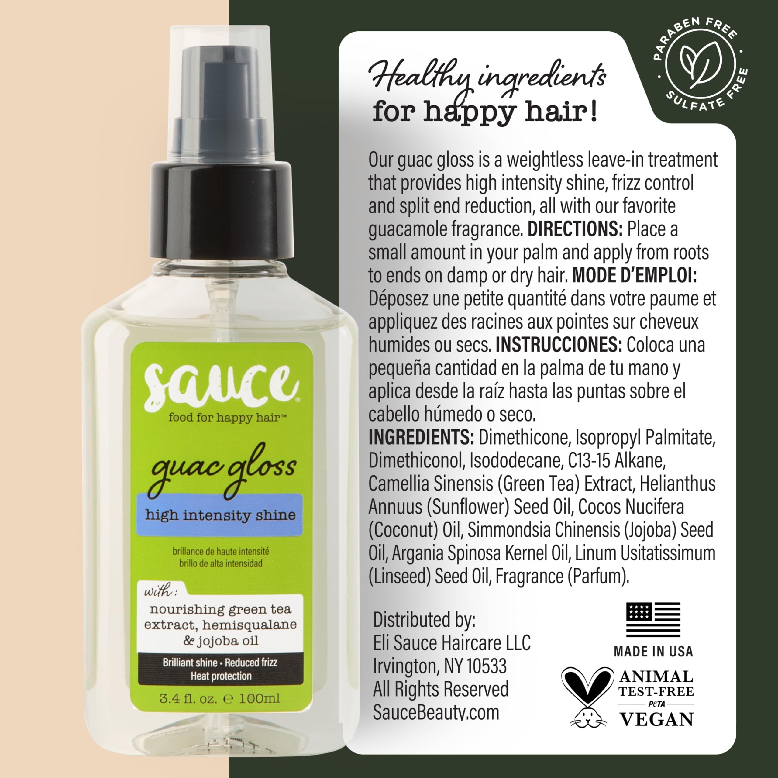 SAUCE BEAUTY Guac Hair Gloss, 3 Fl Oz High Intensity Shine, Jojoba Oil, Green Tea Extract & Squalane to Smooth, Boost Shine & Control Frizz for Sleeker, Softer, More Manageable Hair, Vegan Formula SAUCE BEAUTY buy supplements canada