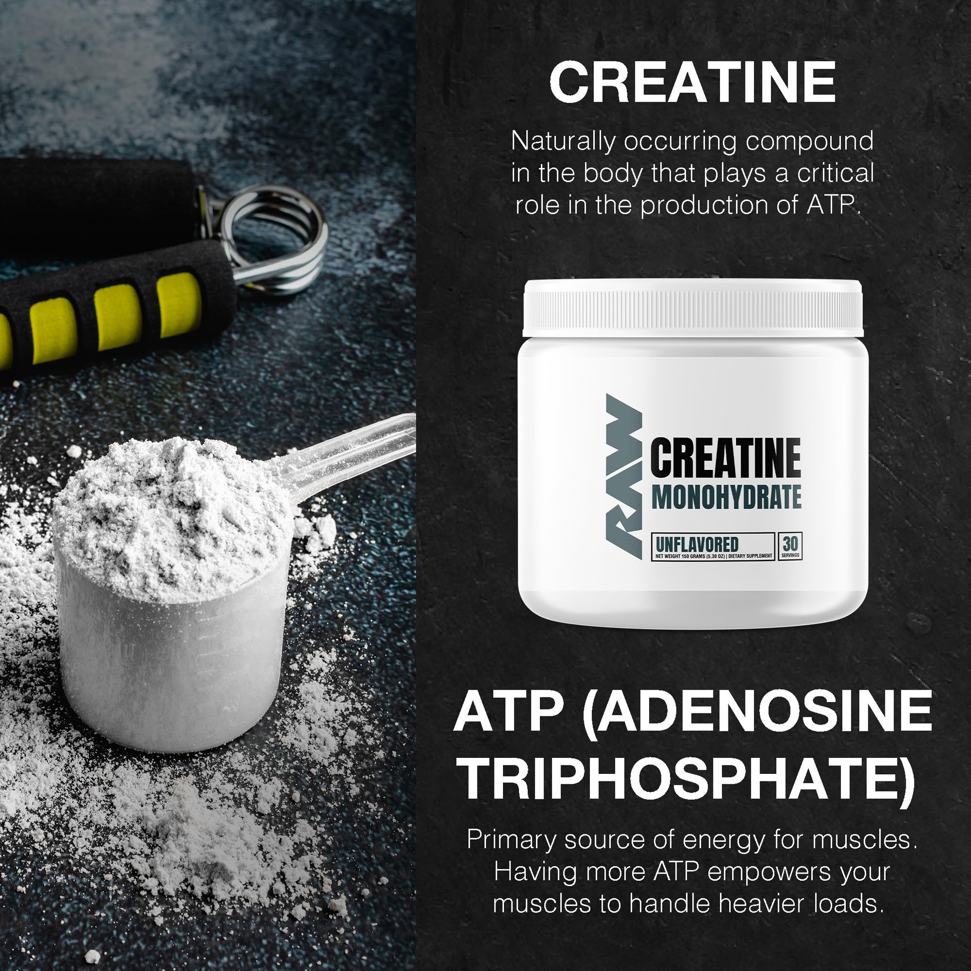 RAW Nutrition Creatine Monohydrate Powder, Unflavored (30 Servings) - Micronized Creatine Monohydrate Supplement for Workout Performance, Build Muscle & Strength RAW buy supplements canada