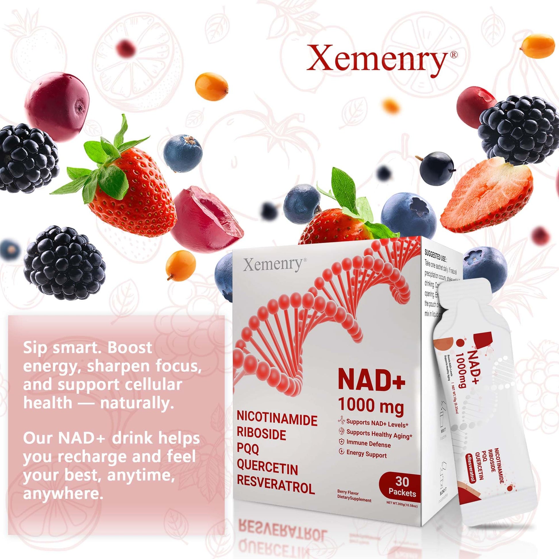 NAD Supplement 1000mg Liquid - Nicotinamide Riboside Resveratrol Supplements for Men & Women - NMN Alternative for Enhanced Energy & Anti-Aging, Focus - 30 Packets Xemenry buy supplements canada