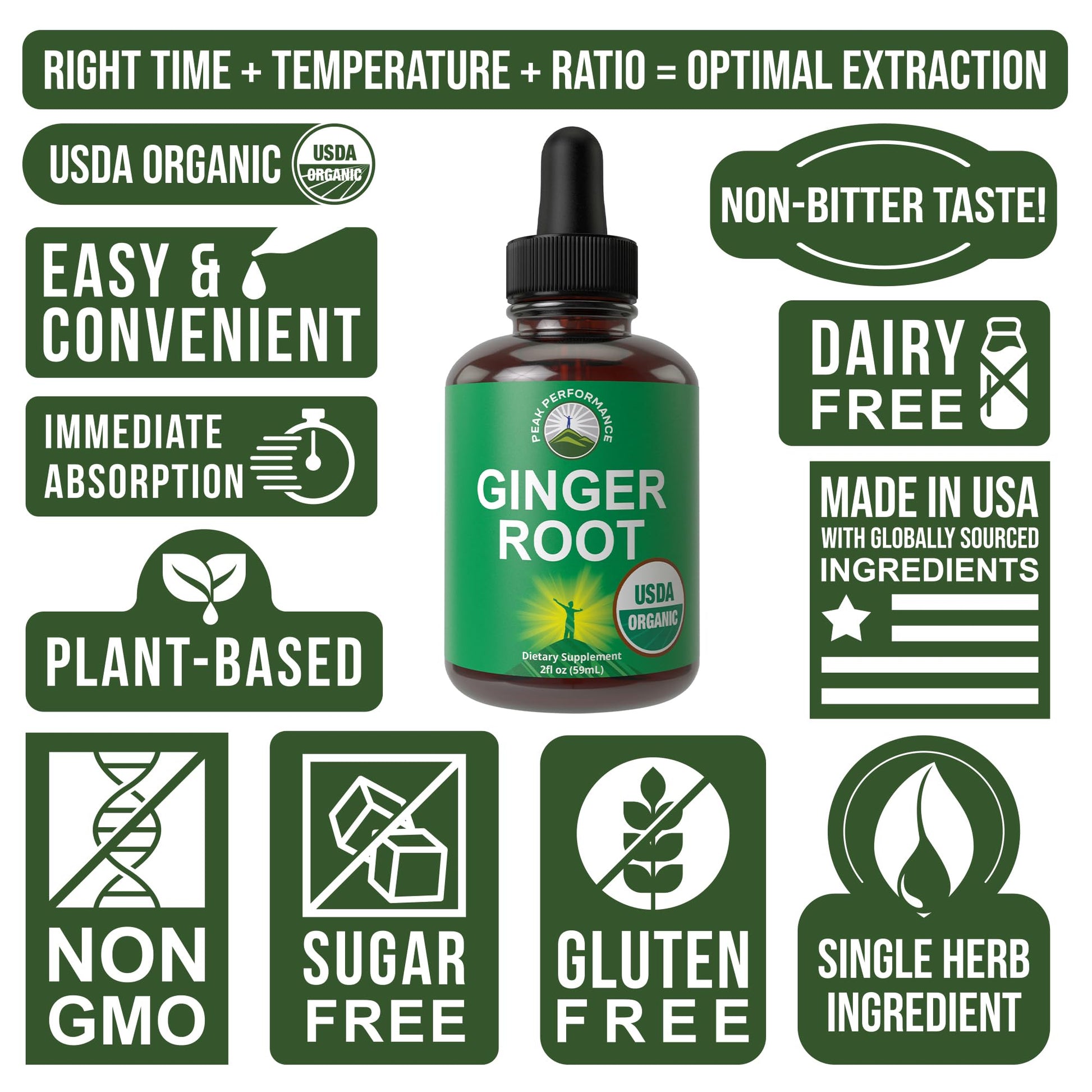 USDA Organic Ginger Root Extract Liquid Drops. Zero Sugar, Non Bitter Vegan Ginger Oil Supplement for Immune, Digestive + Gut Support. High Bioavailability, Gluten Free for Women and Men. Take Orally Peak Performance buy supplements canada