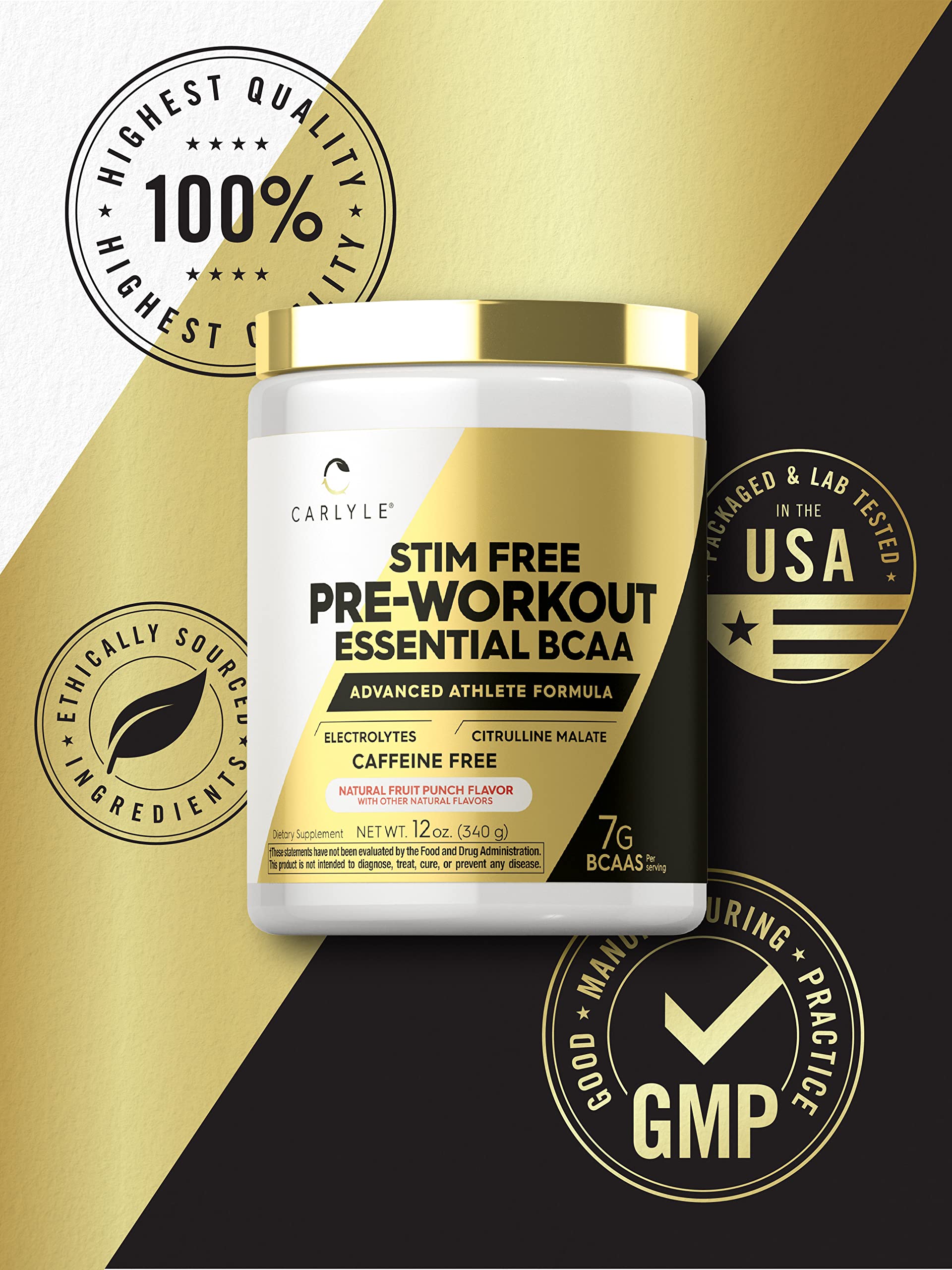 Carlyle Stim Free Pre Workout Powder | BCAA Amino Acids | 7g BCAA | Fruit Punch Flavor Carlyle buy supplements canada