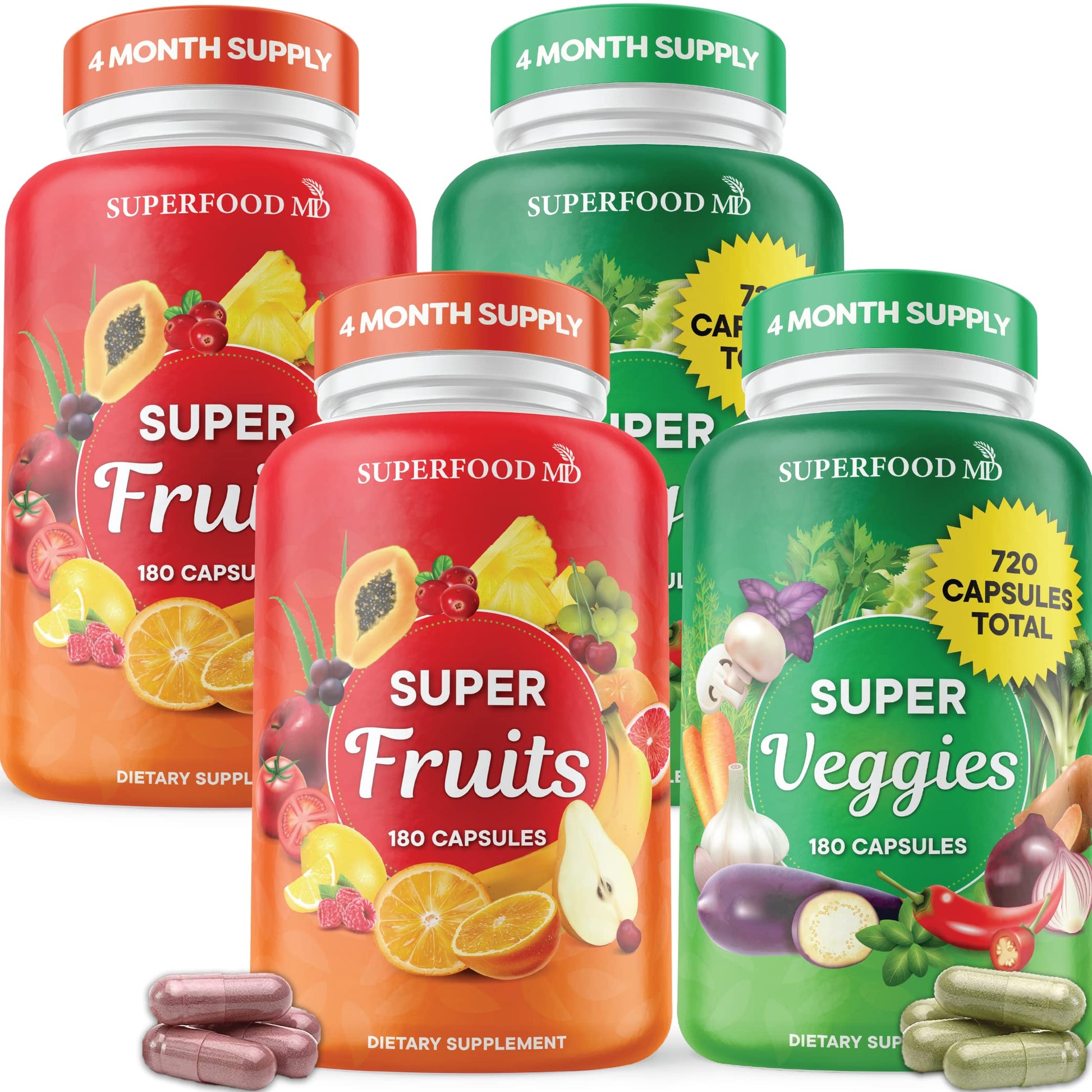 Superfood Fruit and Veggie Supplement - Fruit and Veggie Capsules 100% Whole Super Fruits and Super Vegetables Supplements & Vitamins, with Beta Carotene (720 Count (Pack of 4)) Superfood MD buy supplements canada