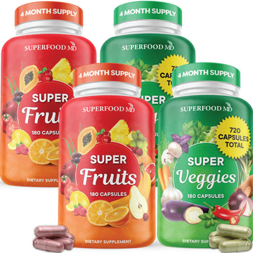 Superfood Fruit and Veggie Supplement - Fruit and Veggie Capsules 100% Whole Super Fruits and Super Vegetables Supplements & Vitamins, with Beta Carotene (720 Count (Pack of 4)) Superfood MD buy supplements canada