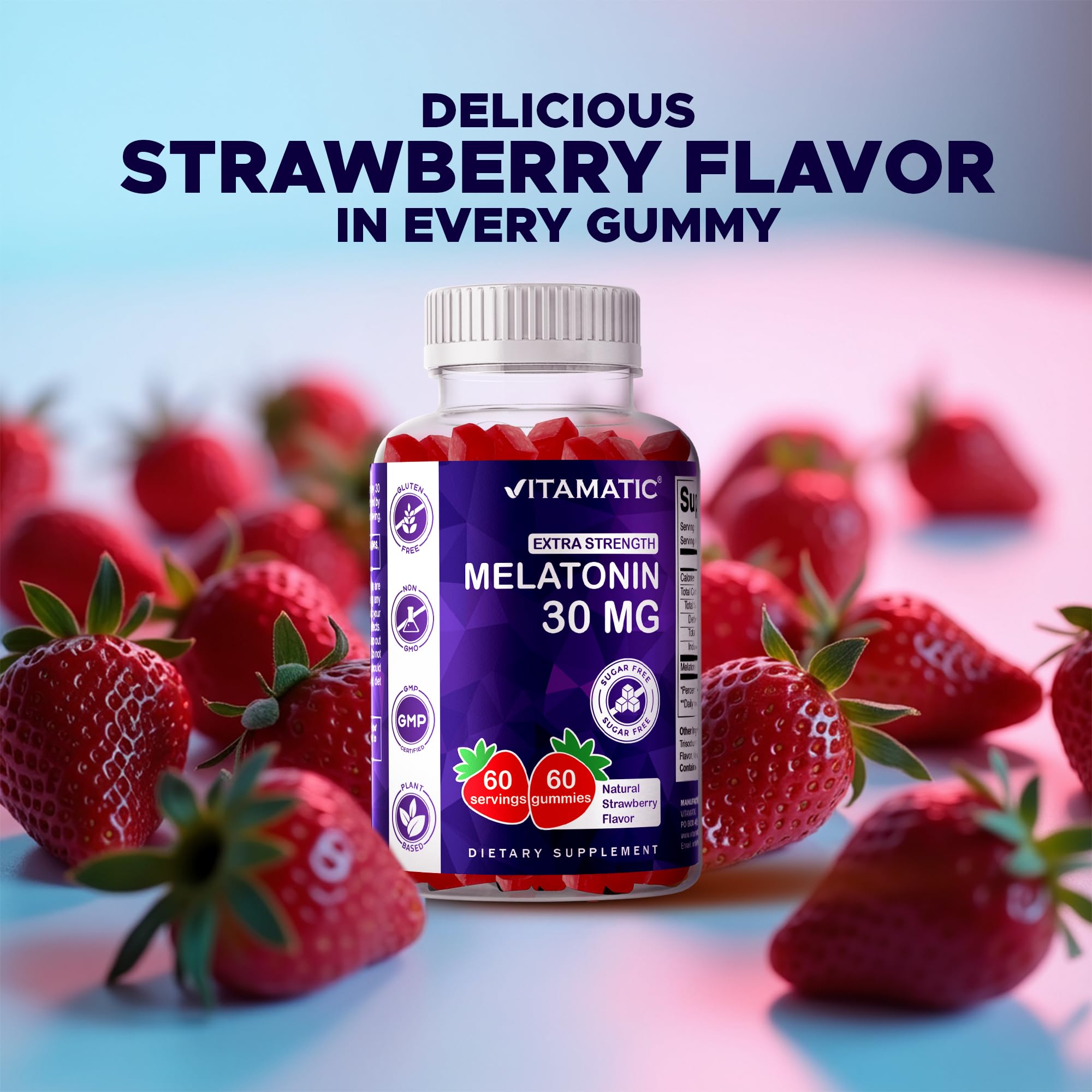 Vitamatic Sugar Free Melatonin 30mg per Gummy - 60 Servings - 60 Vegetarian Gummies - Non-Habit Forming Supplement (60 Count (Pack of 1)) Vitamatic buy supplements canada