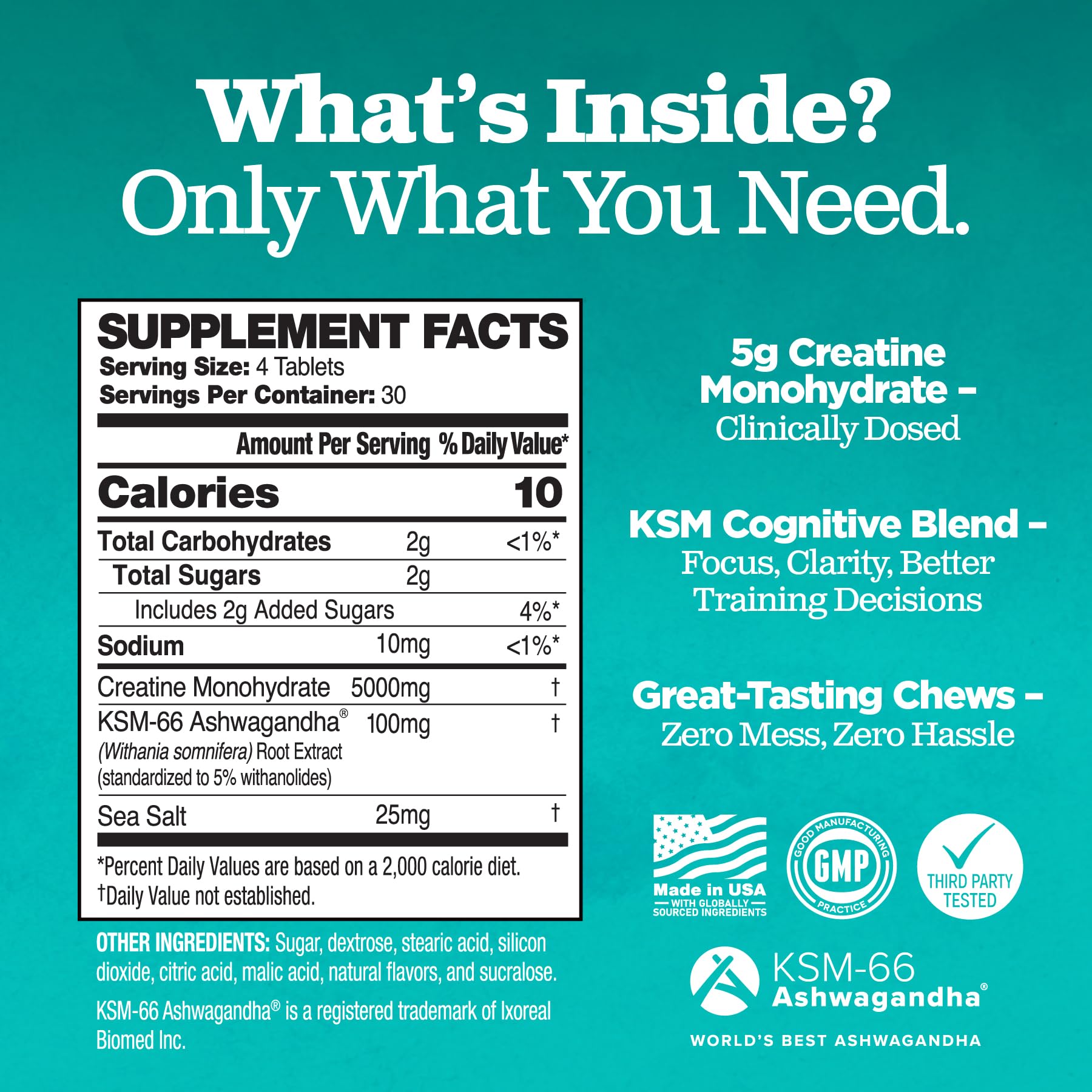 Creatine Chews - 5000mg Creatine Monohydrate Tablets for Men & Women with Ashwagandha KSM-66 - Low Sugar Muscle Support & Cognitive Boost - Gummy Alternative - 120 Count (Strawberry Lemonade) Attain Nutrients buy supplements canada