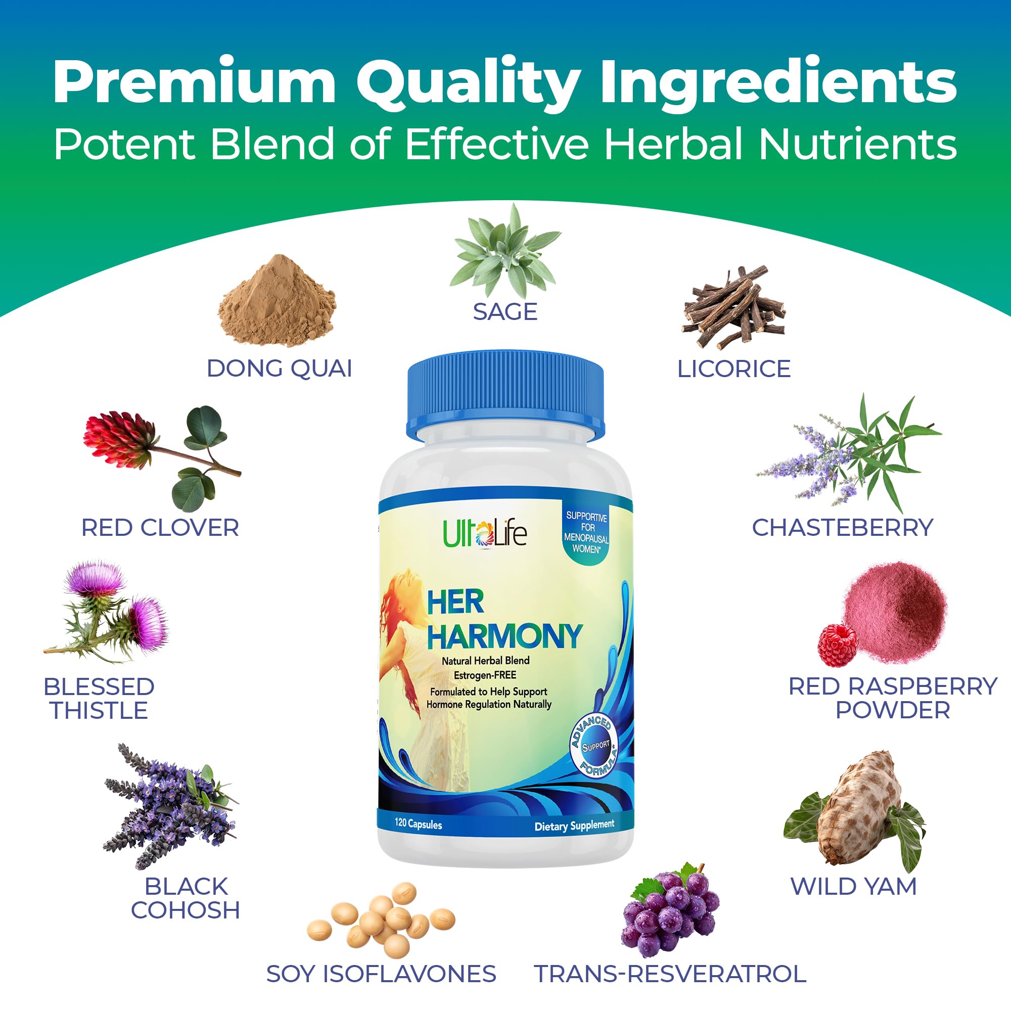 UltaLife Her Harmony Menopause Supplements for Women - Hot Flashes Menopause Relief & Hormone Balance for Women - Contains Black Cohosh, Dong Quai, Red Clover & More - Estrogen Free - 120 Capsules ULTALIFE buy supplements canada