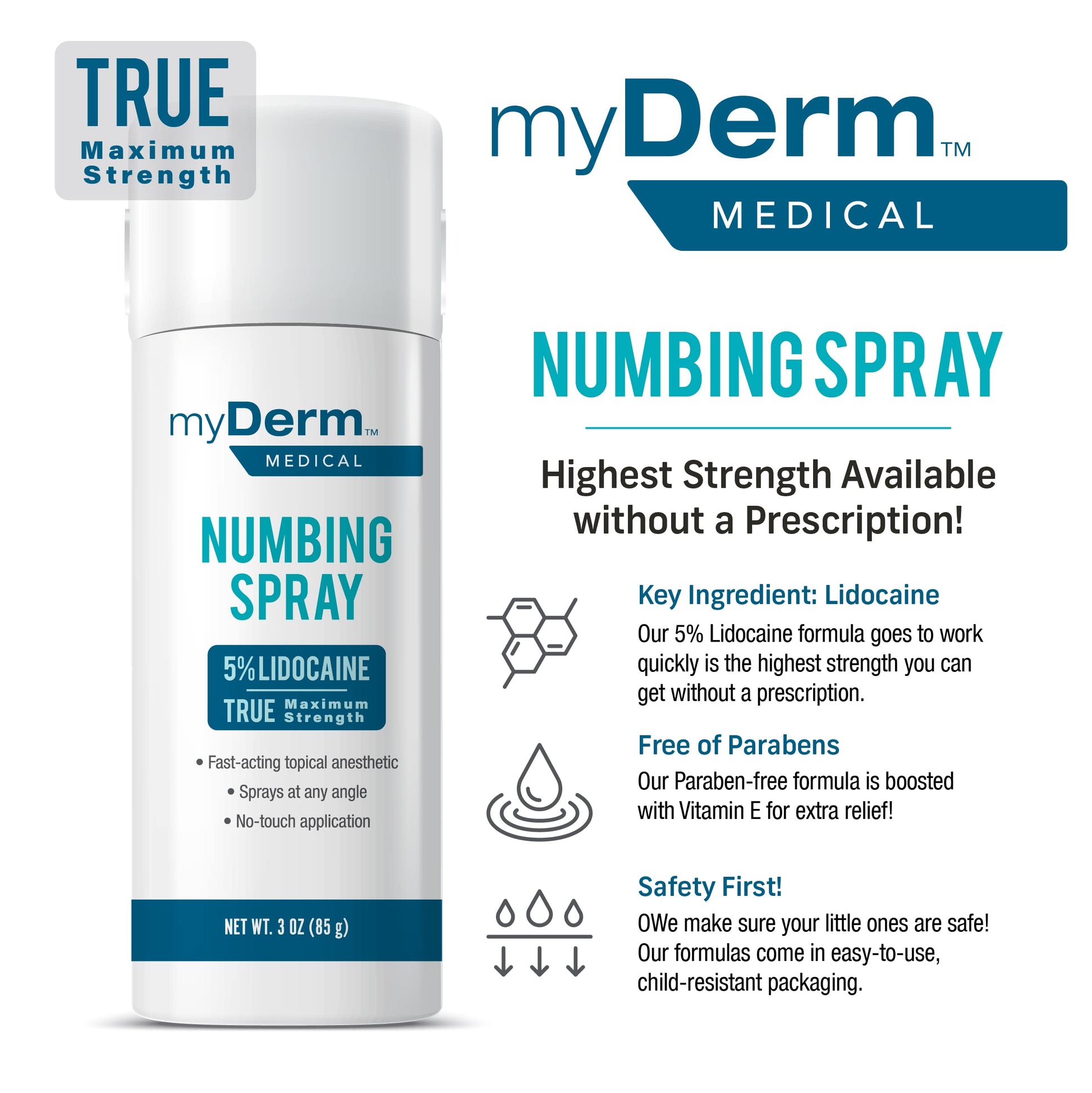 Myderm Medical Numbing Spray - 4.5oz - Maximum Strength 5% Lidocaine with Phenylephrine HCl and Witch Hazel - Fast-Acting Reliever with A Touch-Free Application - First Aid Supplies - Made in USA Myderm buy supplements canada