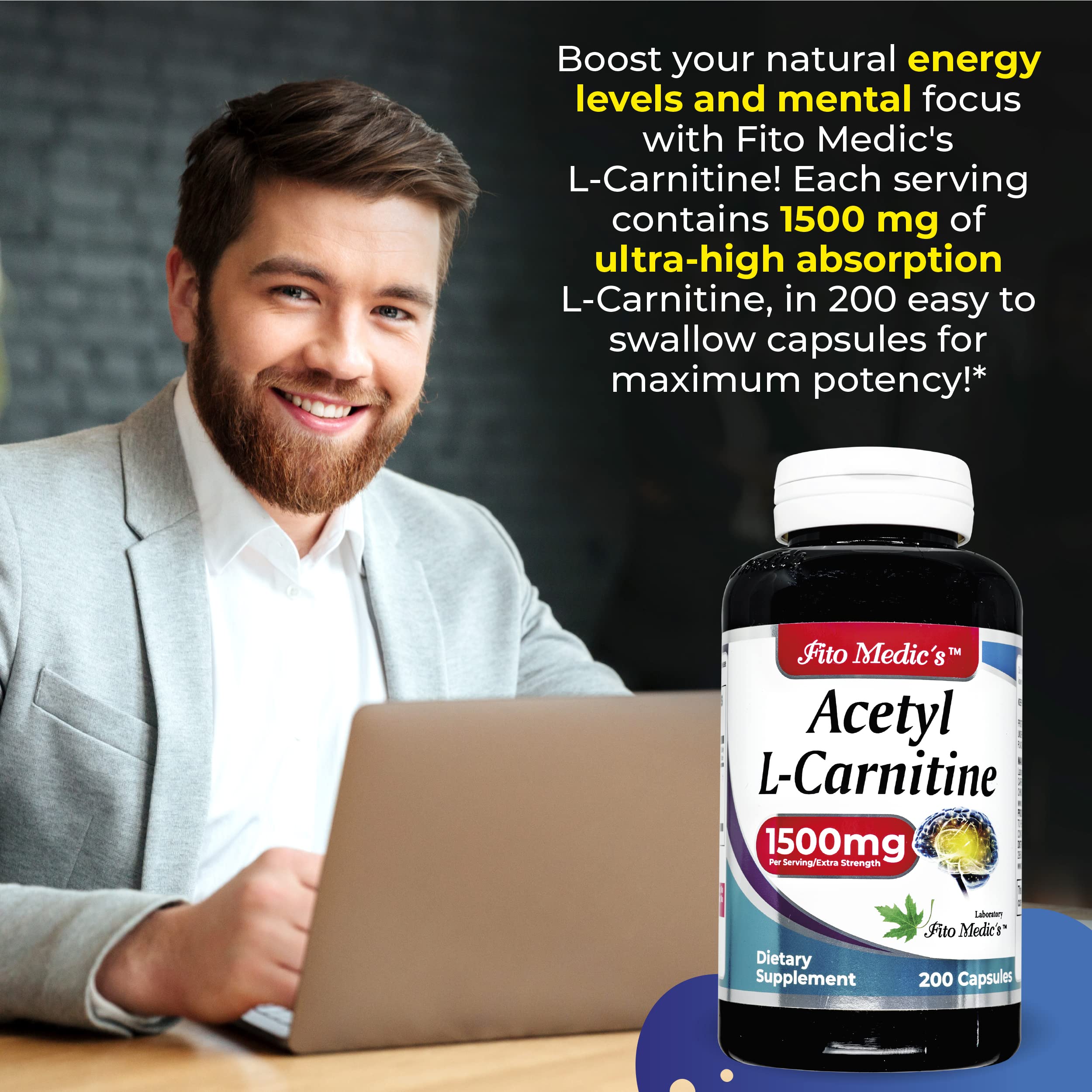 Lab - l carnitine - 1500 mg per Serving, 200 Capsules, l-carnitine - High Potency of - Acetyl FITO MEDIC'S buy supplements canada