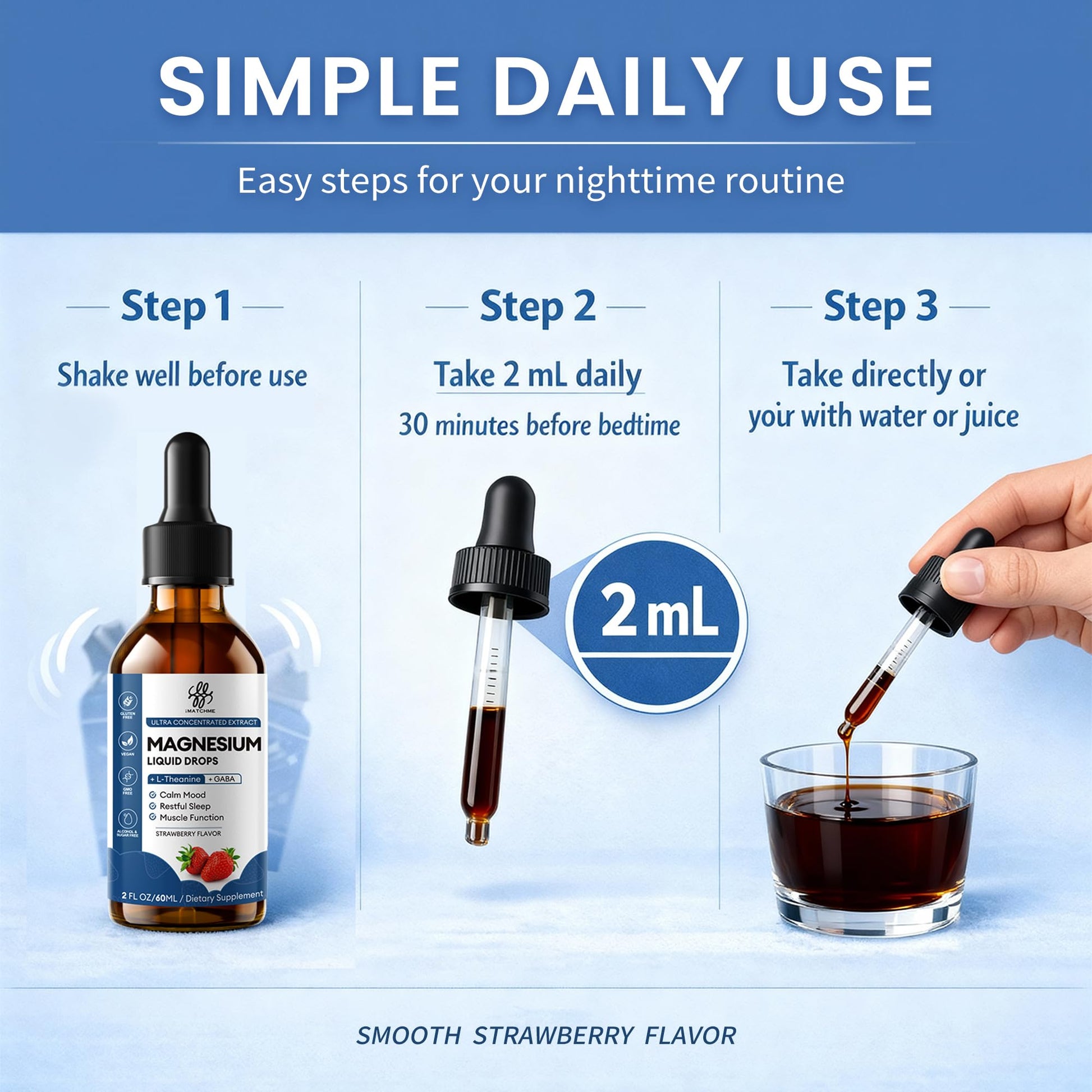 Liquid Magnesium Glycinate Drops for Nighttime Sleep & Calm Support, Triple Chelated Magnesium Complex with L-Theanine & GABA, Pre-Dissolved Liquid for Gentle Absorption, Strawberry Flavor, 2 Fl Oz iMATCHME buy supplements canada