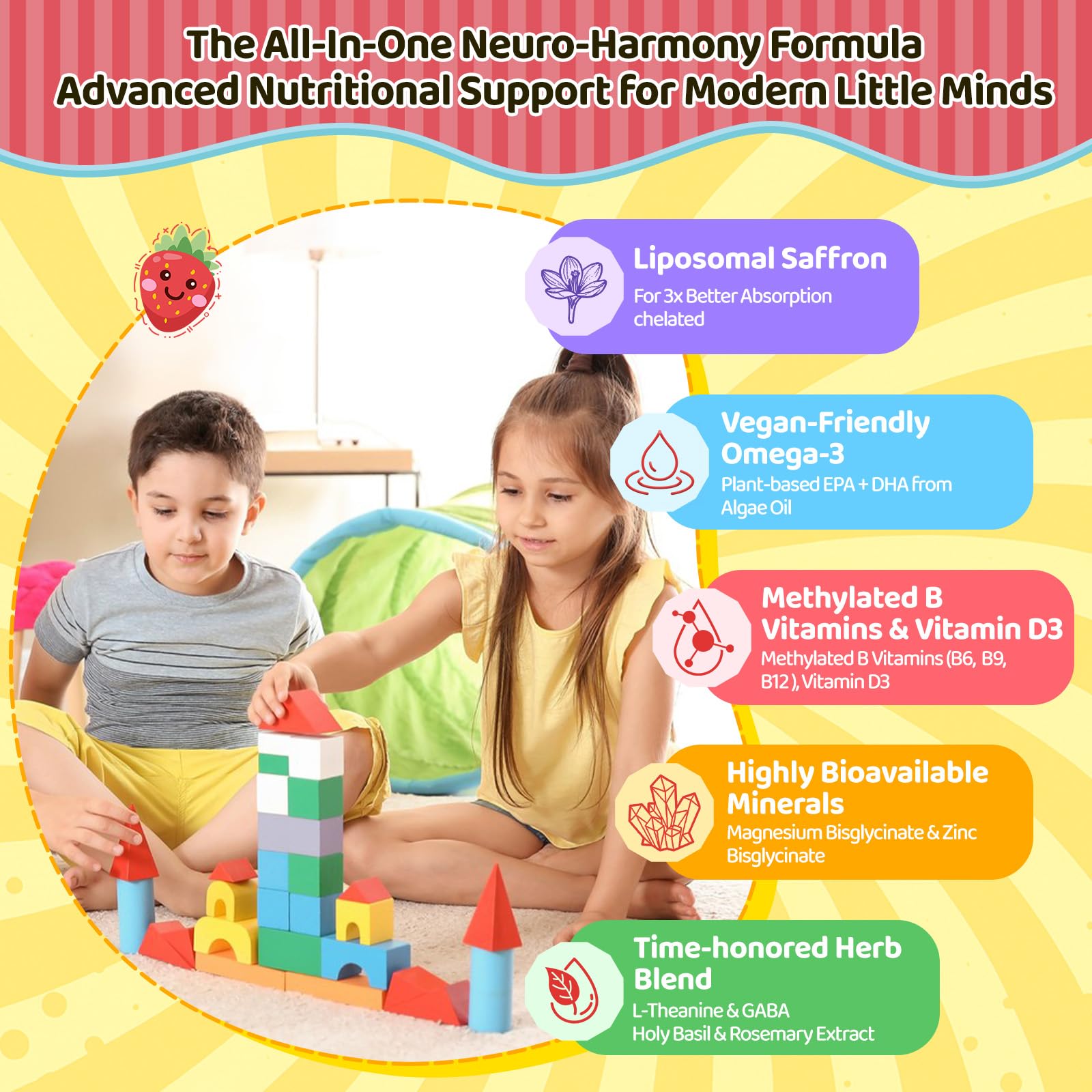 Liposomal Saffron Gummies for Kids 4+, Saffron Supplements w/Holy Basil, Rosemary, Magnesium Glycinate, Omega-3 & More, Brain Focus Support Supplement, Vegan, Organic, Sugar Free, 60 Chewables duwhot buy supplements canada