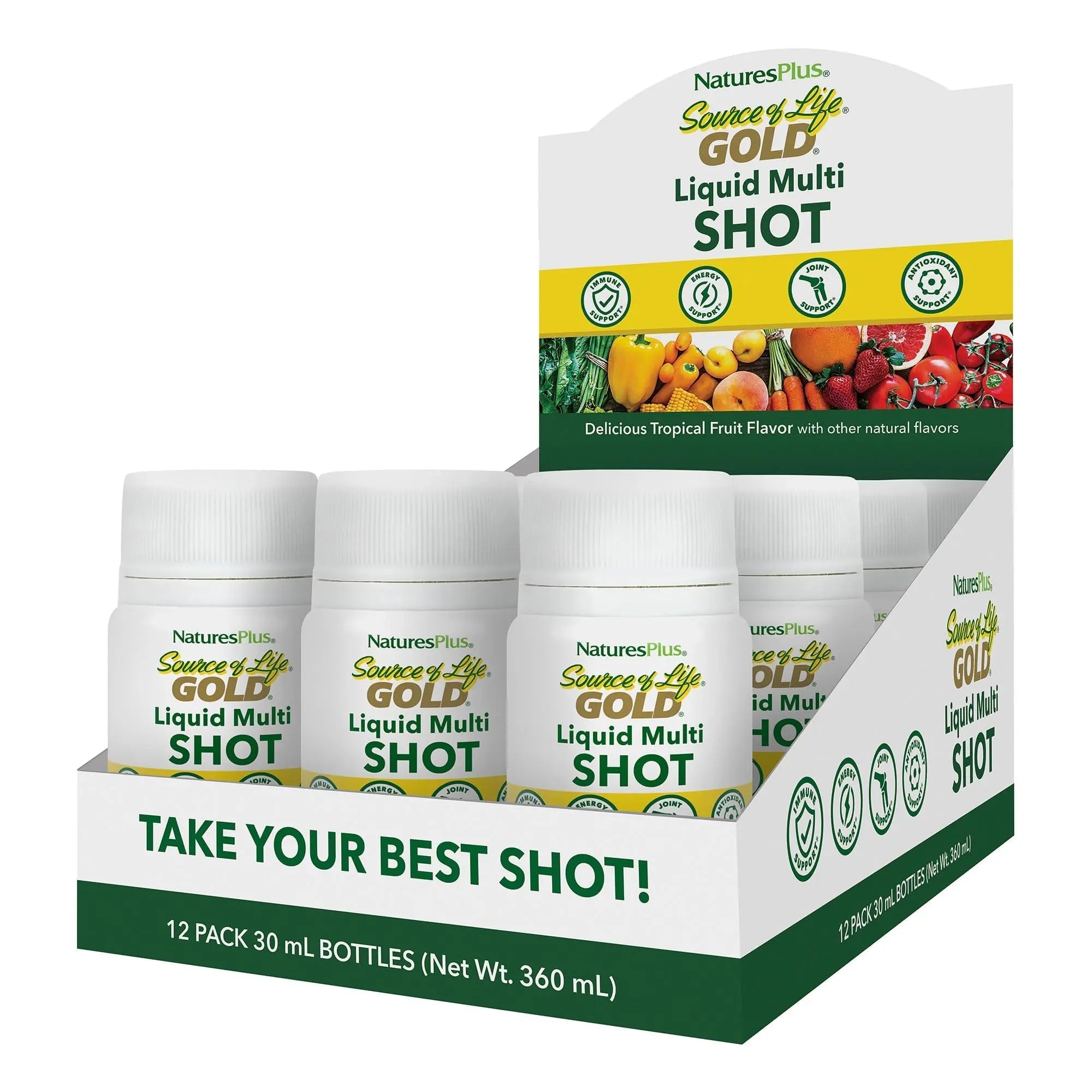 NaturesPlus Source of Life Gold Liquid Multi Shot - 1 fl oz, Case of 12 - Tropical Fruit Flavor - Provides Nutrients from 100+ Fruits and Vegetables - 12 Servings NaturesPlus buy supplements canada