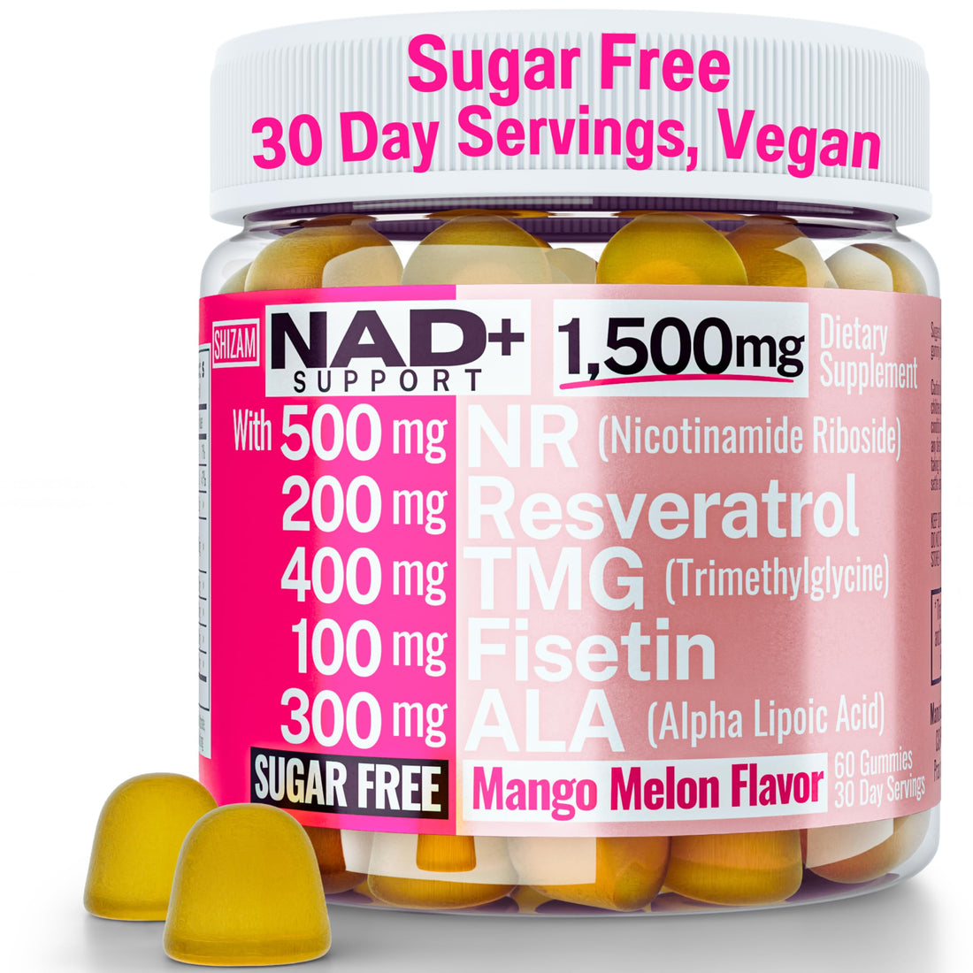1500mg NAD+ Sugar Free Gummies | NAD + Plus NR TMG ALA Trans-Resveratrol Fisetin Supplements | Nicotinamide Riboside Trimethylglycine Alpha Lipoic Acid Betaine Pills Capsules Tincture Supplement Alt SHIZAM buy supplements canada
