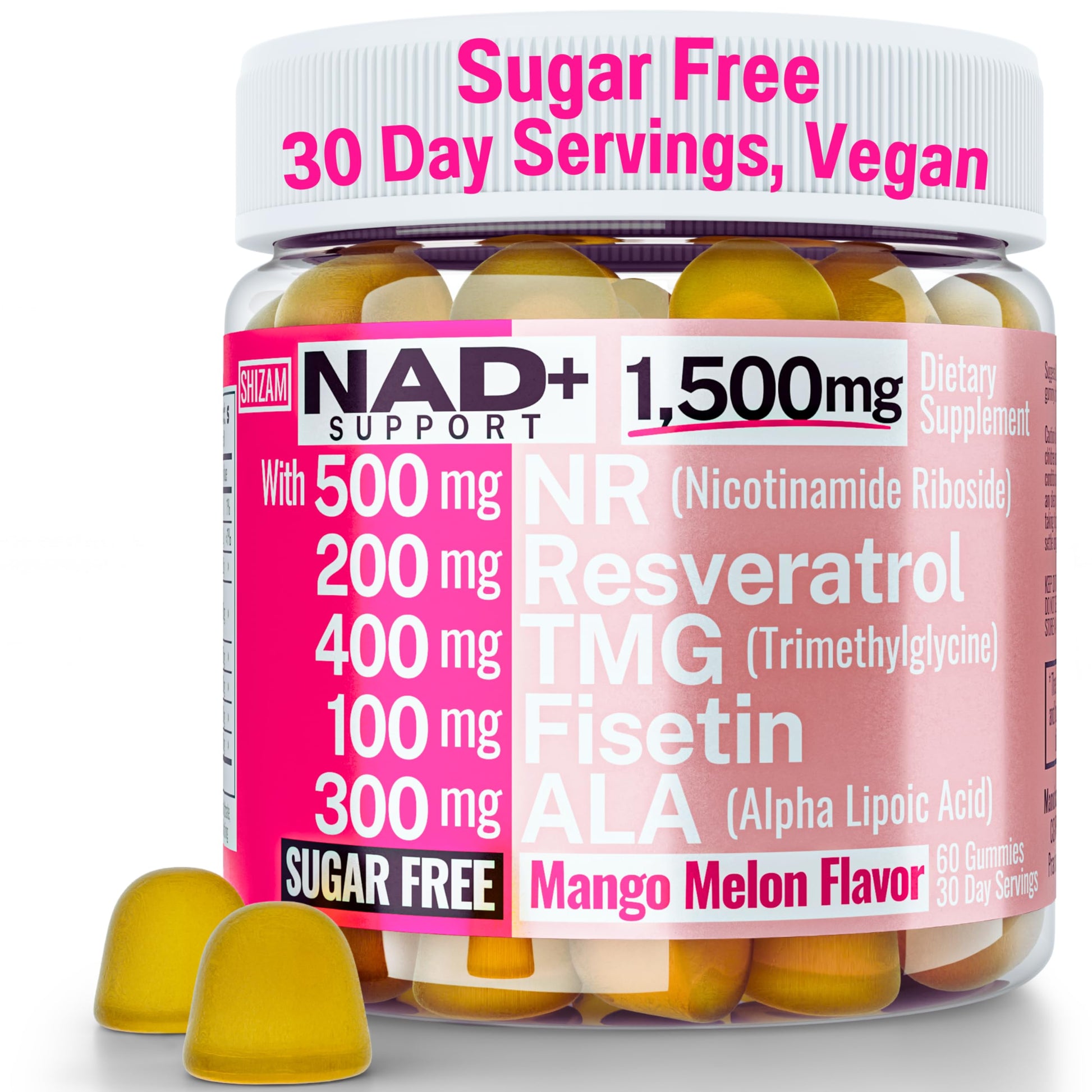 1500mg NAD+ Sugar Free Gummies | NAD + Plus NR TMG ALA Trans-Resveratrol Fisetin Supplements | Nicotinamide Riboside Trimethylglycine Alpha Lipoic Acid Betaine Pills Capsules Tincture Supplement Alt SHIZAM buy supplements canada