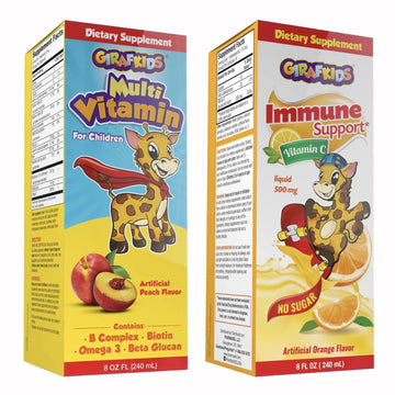 GirafKids Multivitamin Syrup + Liquid Vitamin C Bundle for Kids Ages 4+ | Omega-3, Beta Glucan, Folic Acid & Antioxidant Support | Peach & Orange Flavors PHARMADEL buy supplements canada