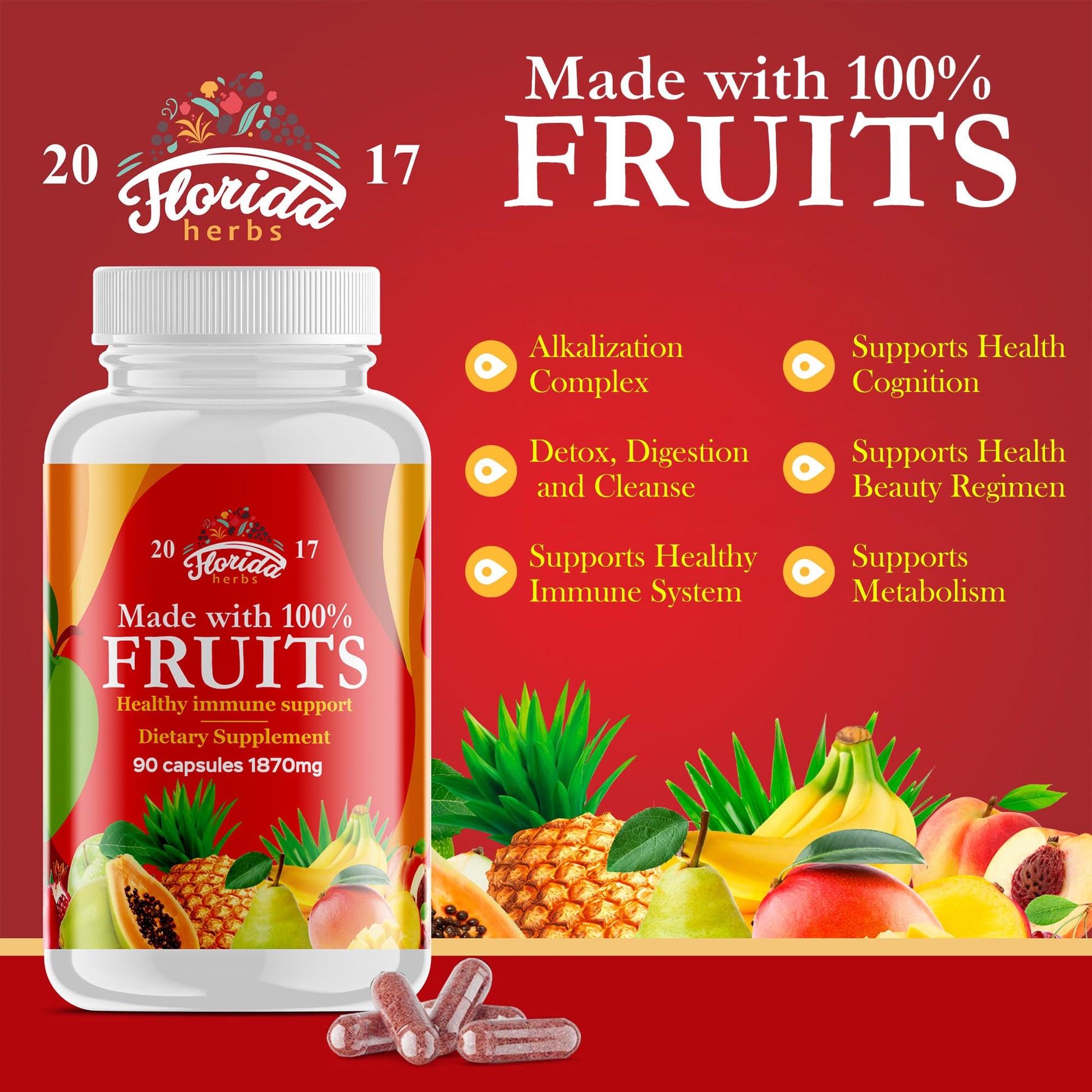 Fruits and Vegetables Supplement - 90 Fruit and 90 Veggie Capsules - Nature Vitamins, Balance of Fruits and Veggies Supports Energy Balance, Soy Free, Vegan Capsules - 90 Count (Pack of 2) FLORIDA HERBS buy supplements canada
