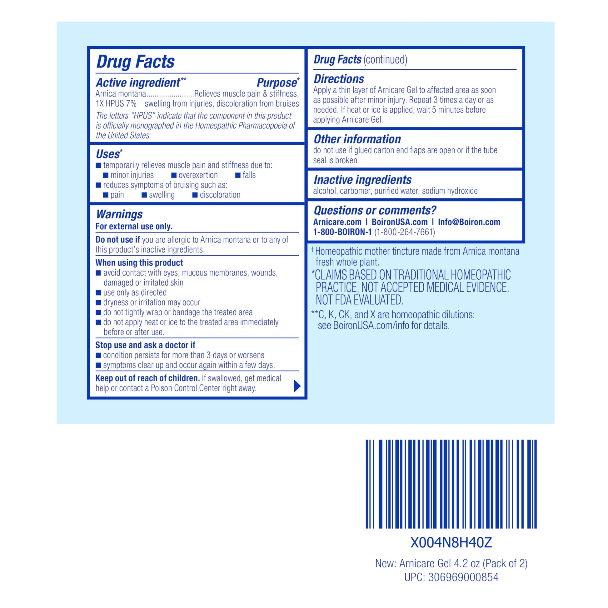 Boiron Arnicare Gel 4.2 oz (Twin Pack) for Joint Pain Relief, Muscle Pain, Muscle Soreness, and Swelling from Bruises or Injury - Non-Greasy and Fragrance-Free Arnica Boiron buy supplements canada
