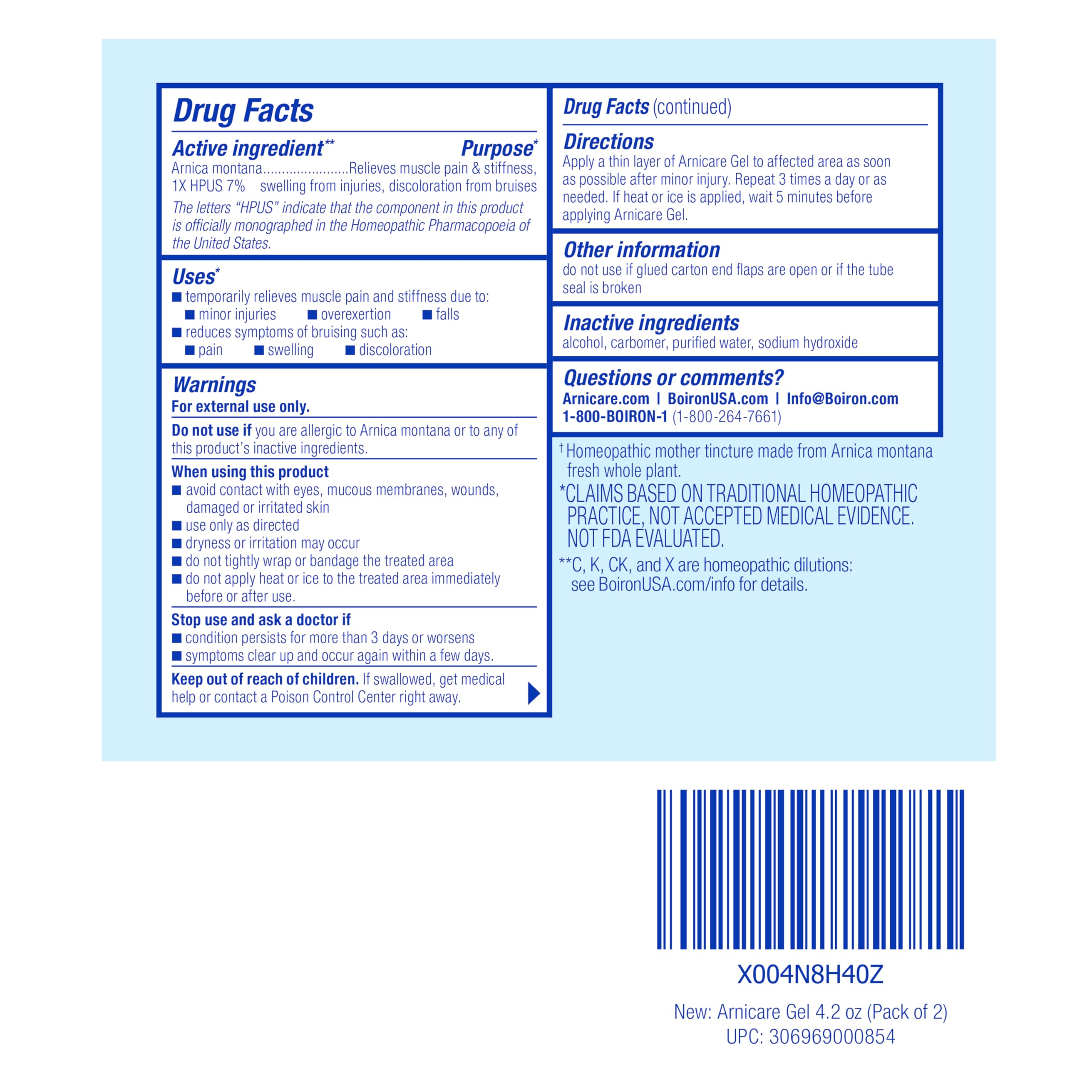 Boiron Arnicare Gel 4.2 oz (Twin Pack) for Joint Pain Relief, Muscle Pain, Muscle Soreness, and Swelling from Bruises or Injury - Non-Greasy and Fragrance-Free Arnica Boiron buy supplements canada
