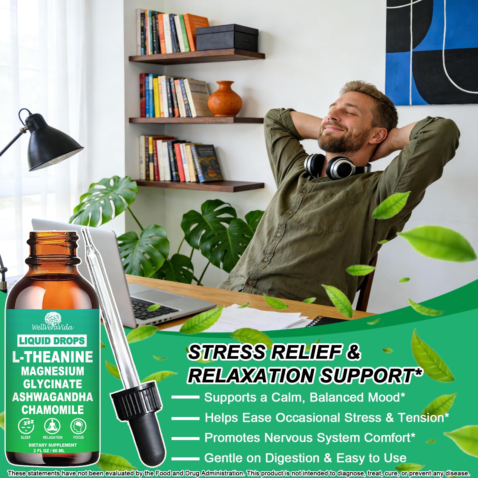L theanine Liquid Drops, Theanine Supplement With Magnesium Glycinate & Ashwagandha for Sleep, Relaxation & Focus Support, High Absorption Liquid L Theanine 200mg for Adults & Kids丨Vegan, Non-GMO, 2oz WellVeraVida buy supplements canada
