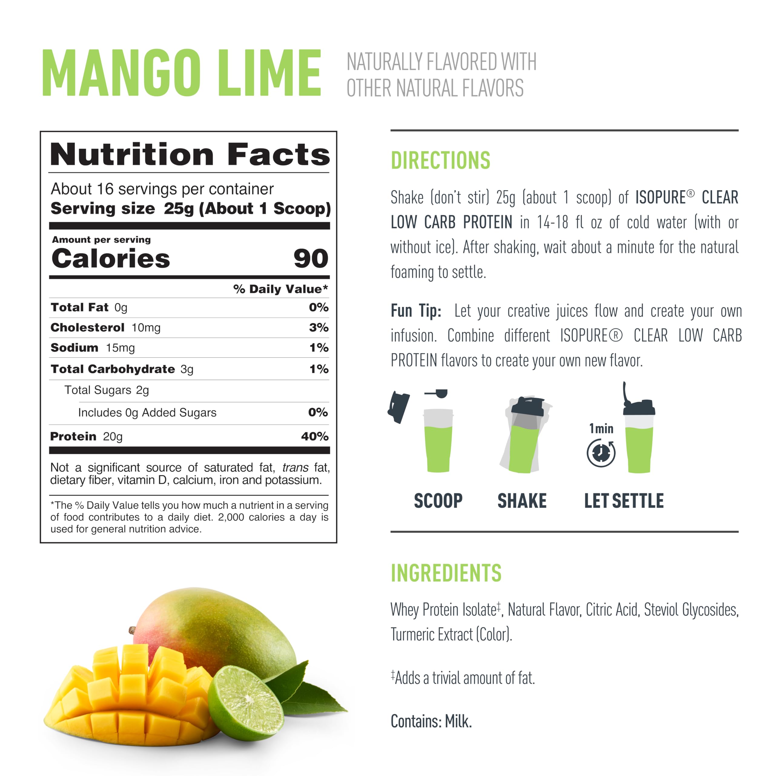 Isopure Clear Whey Isolate Protein Powder, Lactose Free, Gluten Free, Naturally Flavored, Mango Lime, 20g Protein Per Serving, 14.1 Oz, 16 Servings (Packaging May Vary) Isopure buy supplements canada