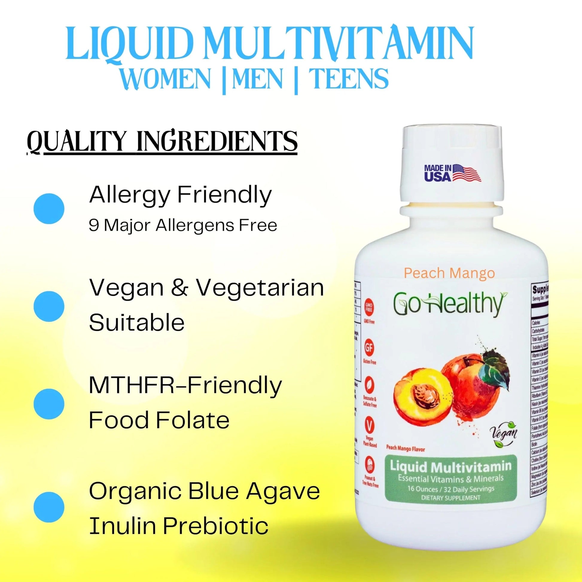 Go Healthy Liquid Vitamins for Women, Men, Teens | Vegan Vitamin & Mineral | High Absorption | Premium Liquid Multivitamin | Go Healthy Natural buy supplements canada