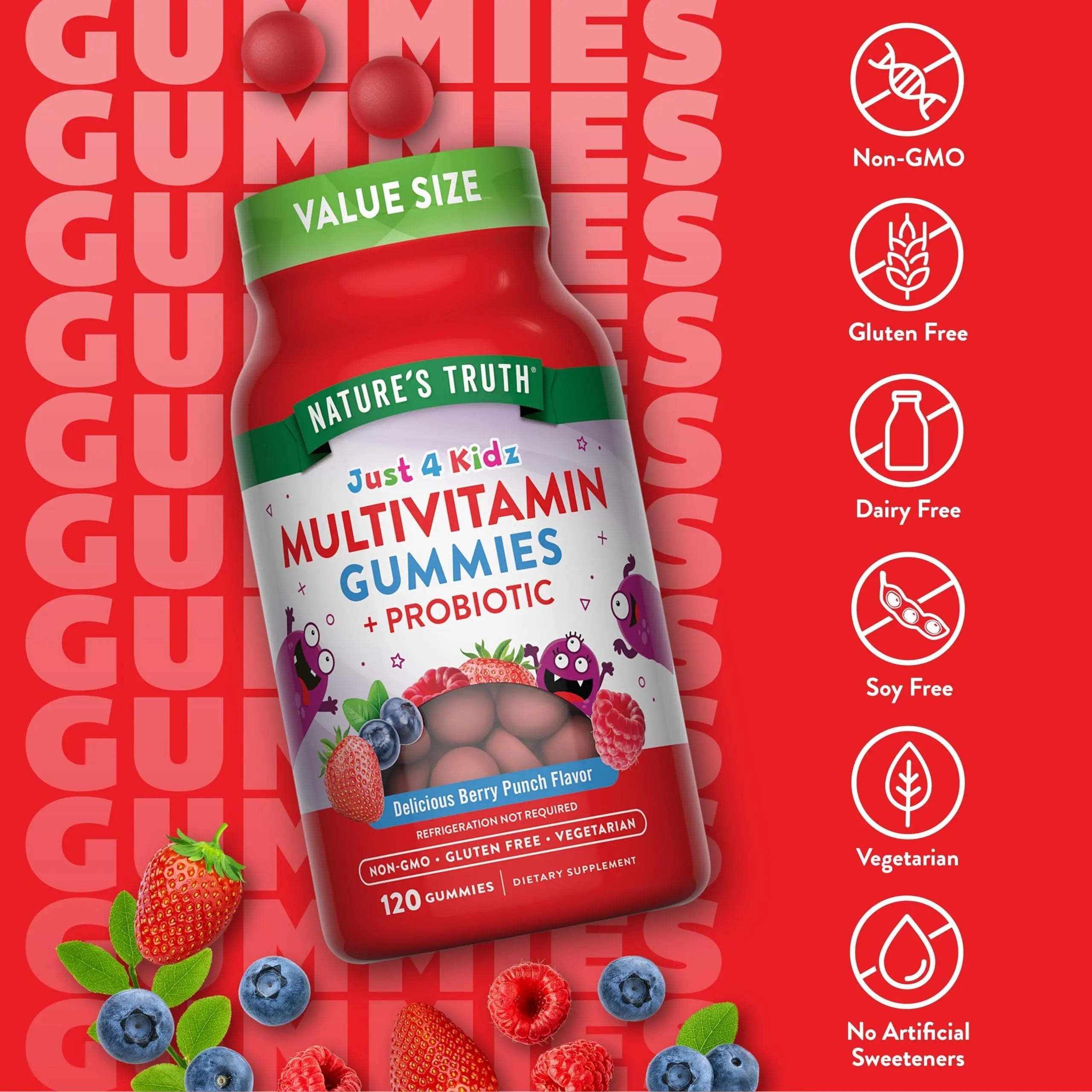 Nature's Truth Kids Multivitamin Gummies with Probiotics | 120 Count | Berry Punch Flavor | Vegetarian, Non-GMO & Gluten Free Supplement Nature's Truth buy supplements canada