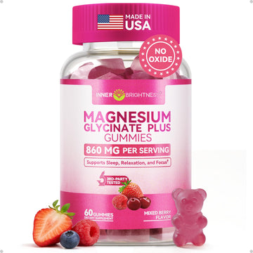 Magnesium Glycinate Plus Gummies 860mg, Sugar-Free, Non-GMO, Gluten-Free, Magnesium Gummies for Adults & Kids, Sleep