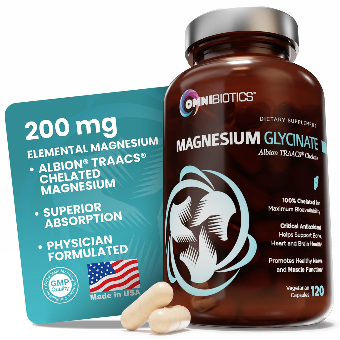 OmniBiotics Magnesium Glycinate Supplement – with 100% Pure Albion TRAACS Bisglycinate Chelate for Sleep, Muscle OmniBiotics buy supplements canada