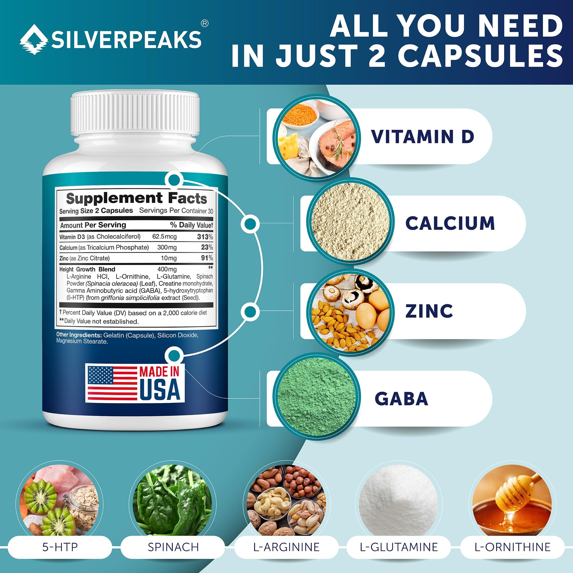 Calcium Supplement with Vitamin D3 and Zinc for Bone Health – Supports Bone Strength & Density – Gentle Non-Constipating Mineral & Amino Acids Blend for Women & Men - 60 Capsules (30 Day Supply) SILVERPEAKS buy supplements canada