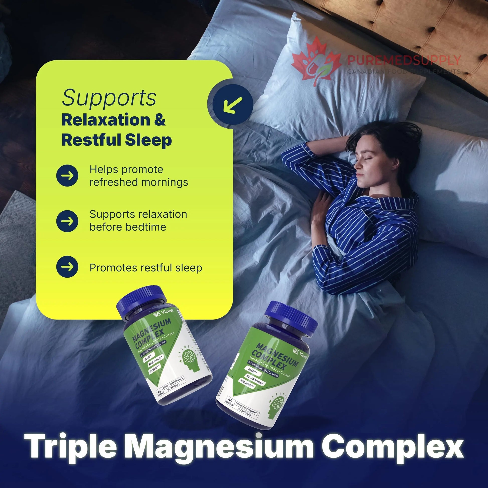 Vicwell Triple Magnesium Complex - 300mg Magnesium from Malate, Glycinate, and Citrate - Supports Stress Relief & Sleep, Nerves & Metabolism, Muscle Relaxation & Bone Health - 90 Capsules(1 Bottle) Vicwell buy supplements canada