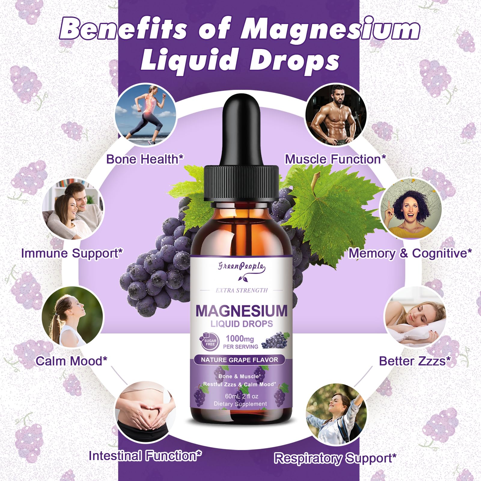 GREENPEOPLE Magnesium Glycinate Liquid Drops - 1000mg 5-in-1 High Absorption Liquid Magnesium for Sleep with D3/K2/B6 | Fast-Acting, Bone, Muscle & Sleep | Sugar-Free Grape Flavor, 2fl Oz GREENPEOPLE buy supplements canada